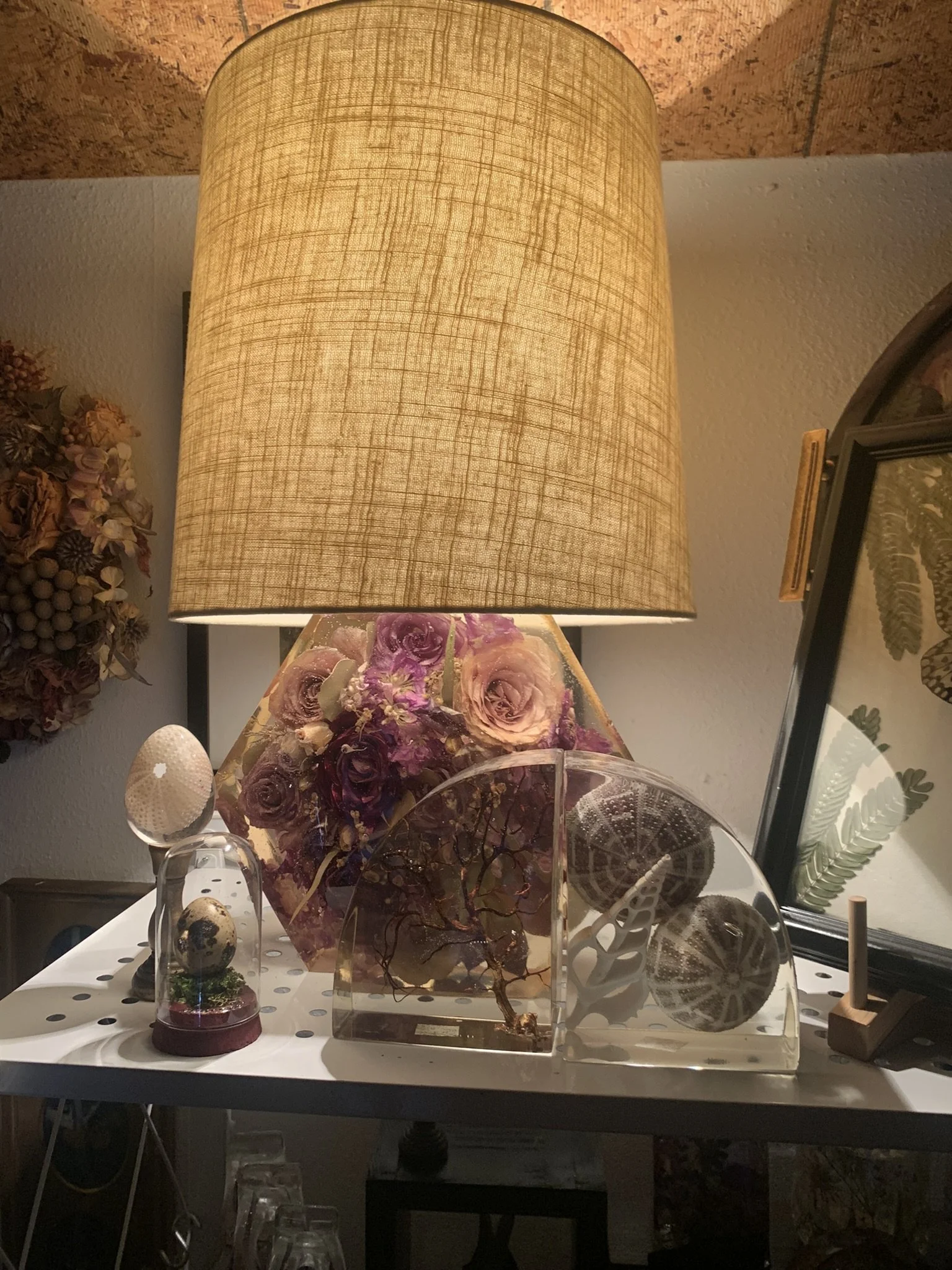 "Light Me In Flowers" Real Flower Lamp- Hexagon Accent Decor