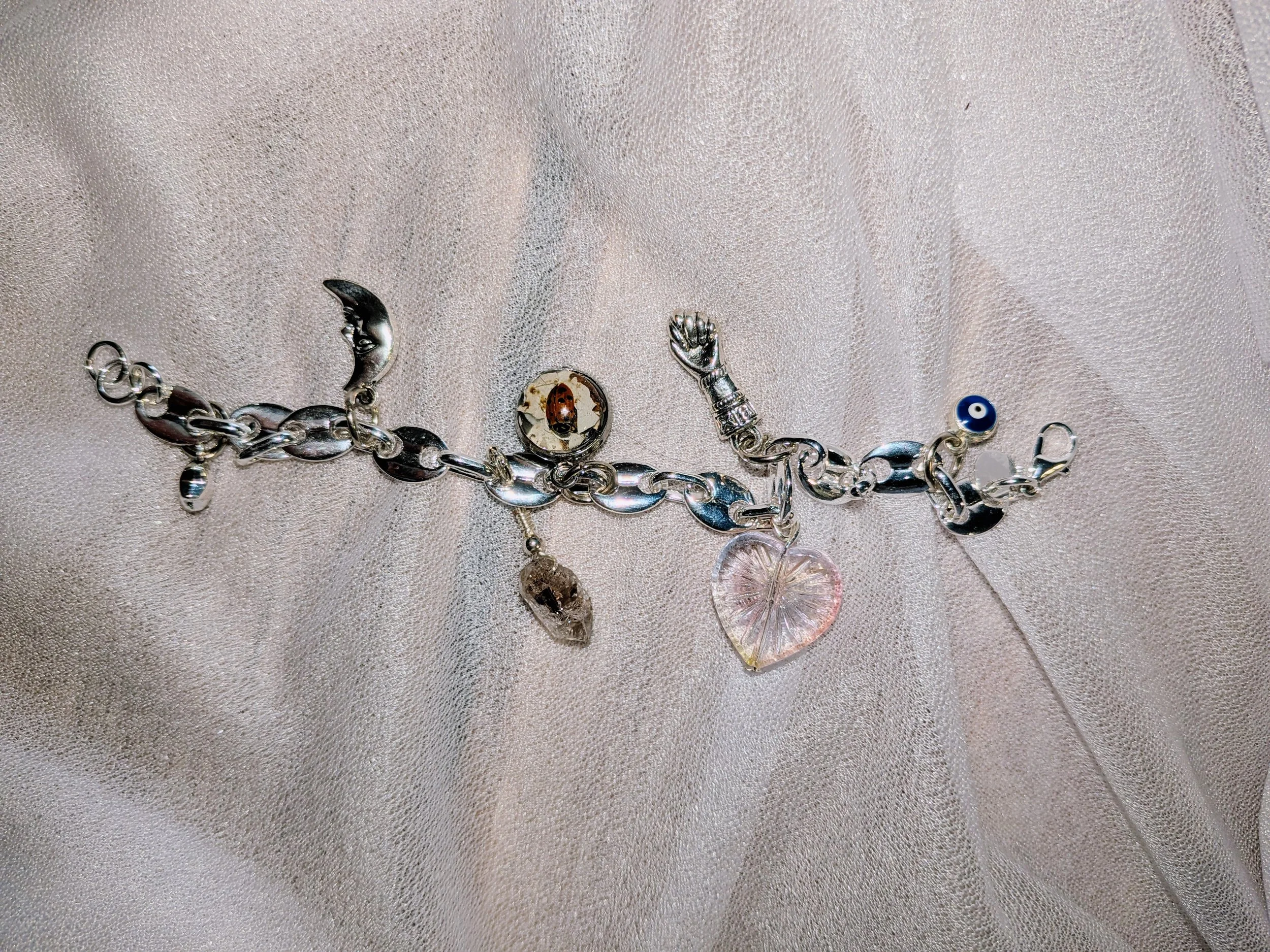The Ladybug- Chunky Pig Nose Chain- Sterling Silver Charm Bracelet with Whimsical Charms