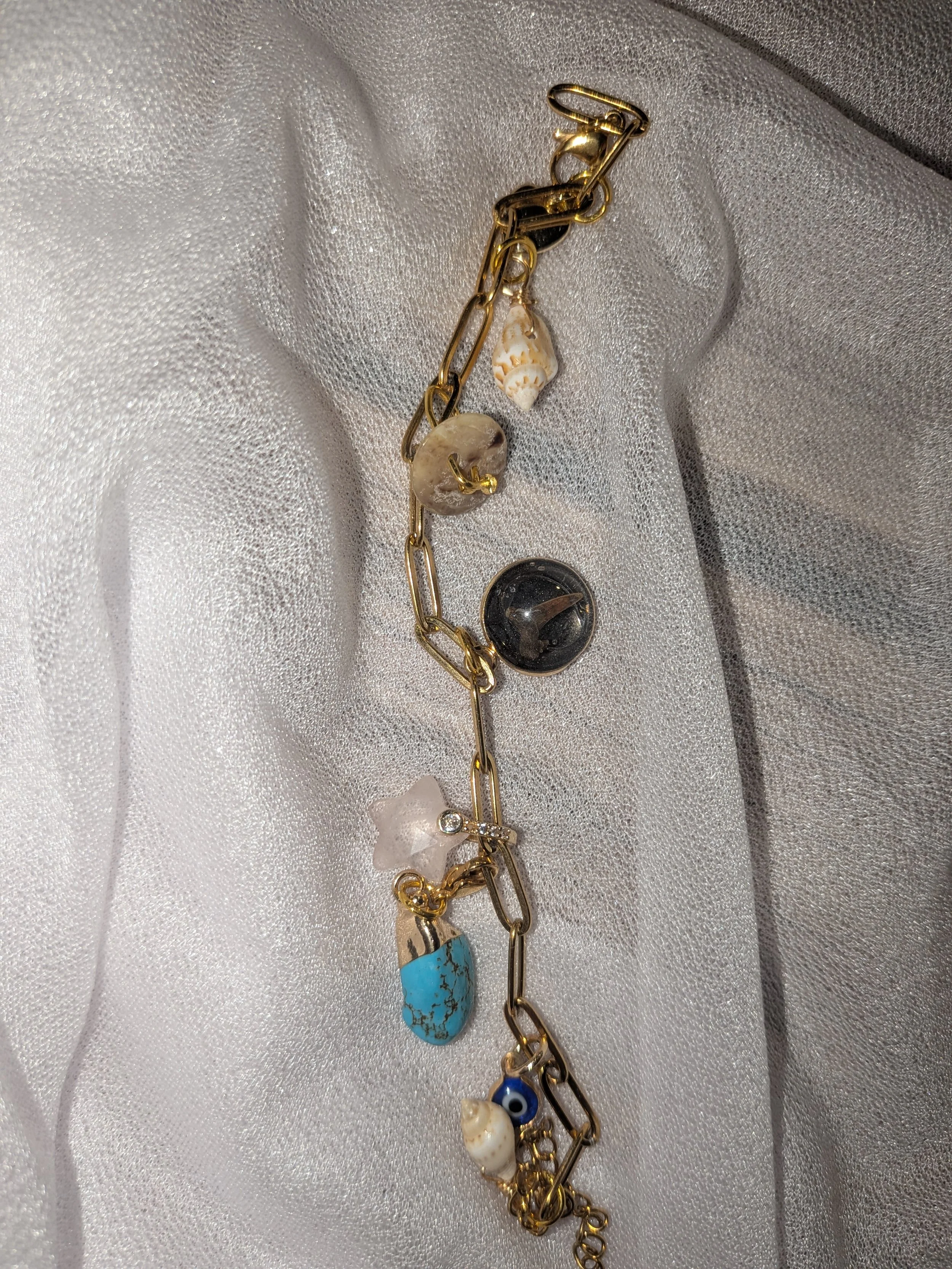 Sharks Out- Gold Charm Bracelet-Handcrafted Whimsical Charms