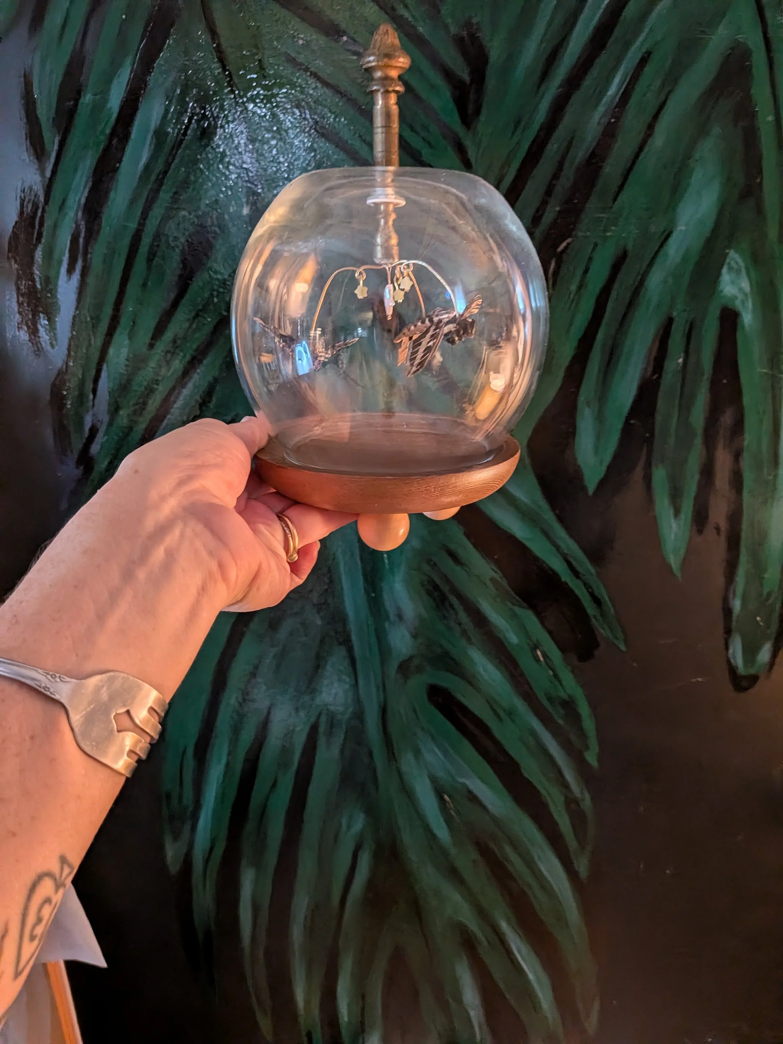 Antique Style Brass & Glass Globe- Miniature Moth & Stars Curiosity Cabinet Display