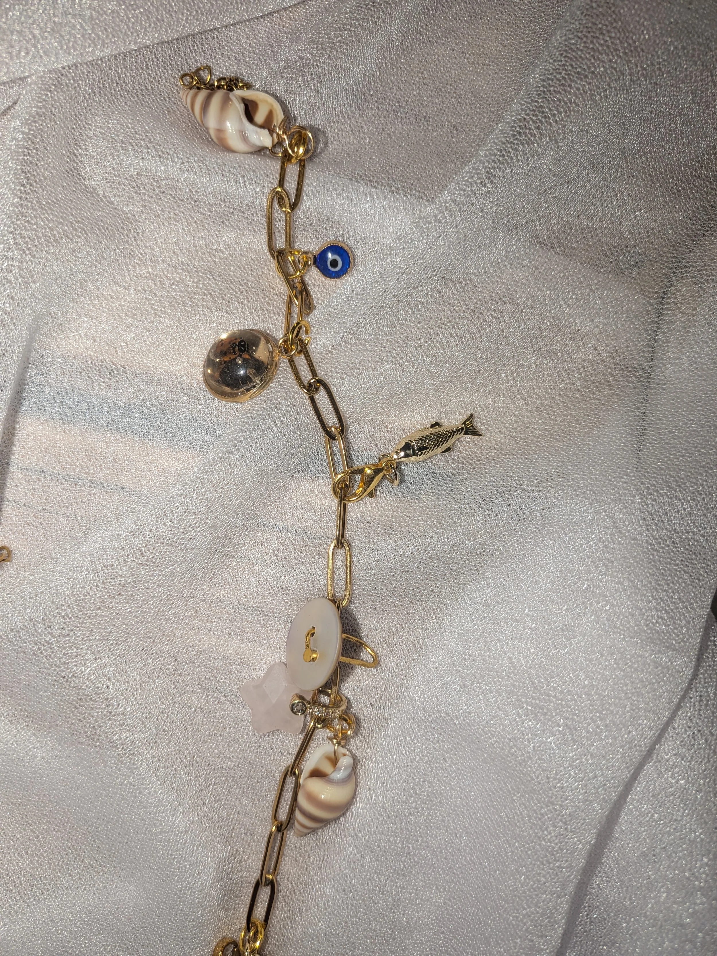 Ladybug & Lucky Fish- Gold Charm Bracelet- Handcrafted Whimsy Charms