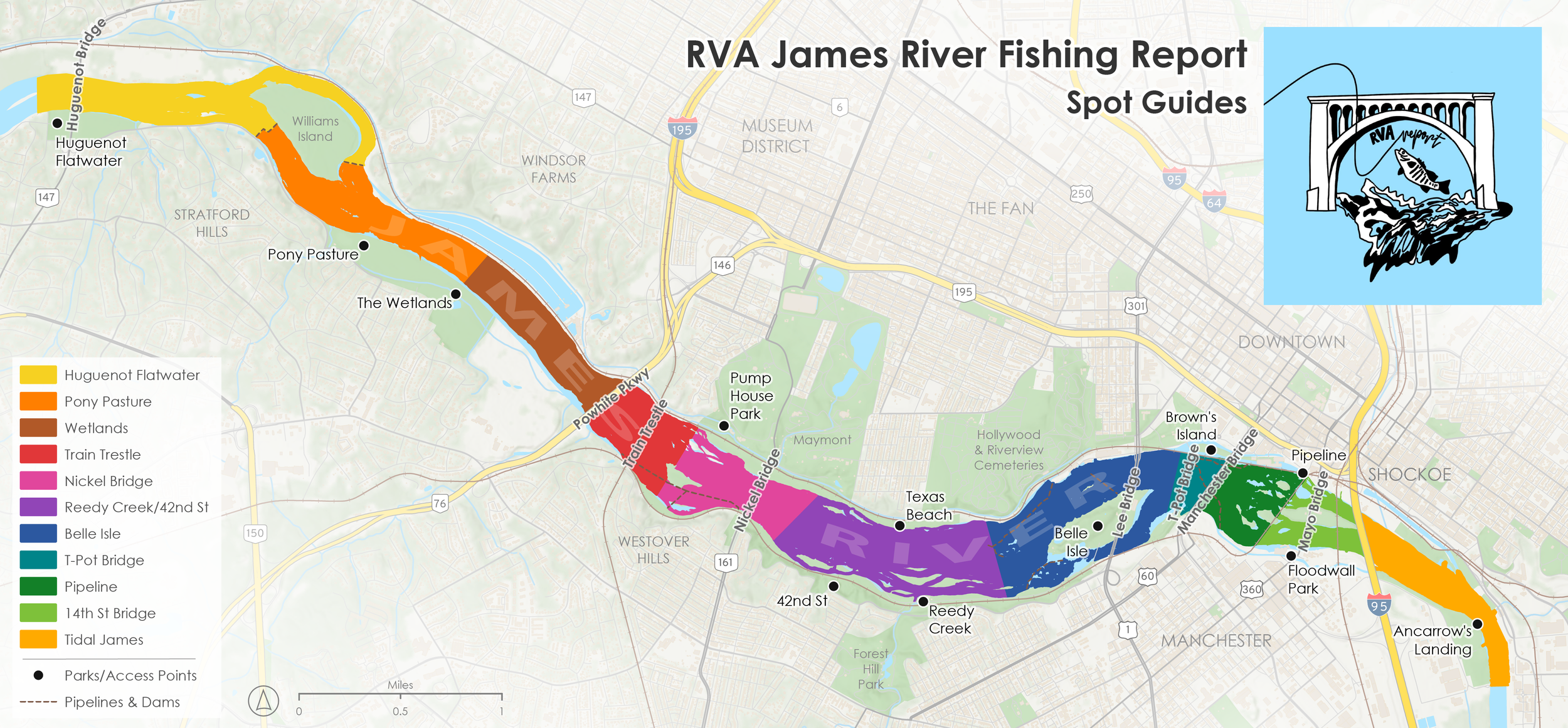Spot Guide Map RVA James River Fishing Report RVAJRFR 2024 (2) 