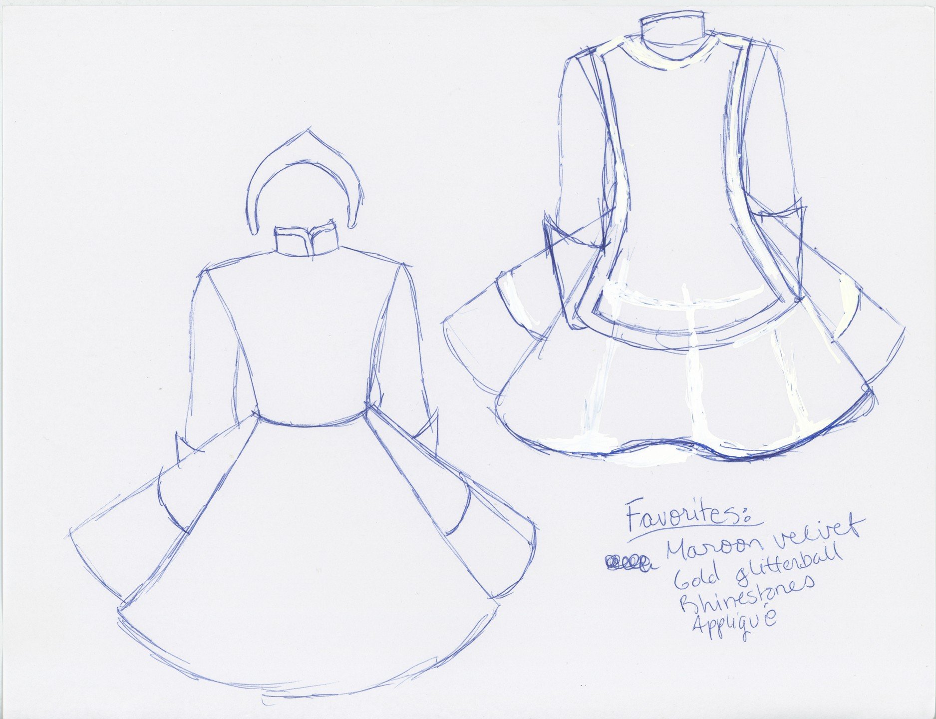 I've got a bag of old Irish dance artifacts from the early 00s and I'm slowly going through it. Here is a clearly abandoned early solo dress plan from 2001. Sounds pretty tbh. And also some random drawing idk I was young, glitterdot fabric (we all ca