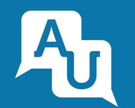 The logo of Austin Community College, featuring stylized overlapping letters 'A' and 'U' in white on a blue background.