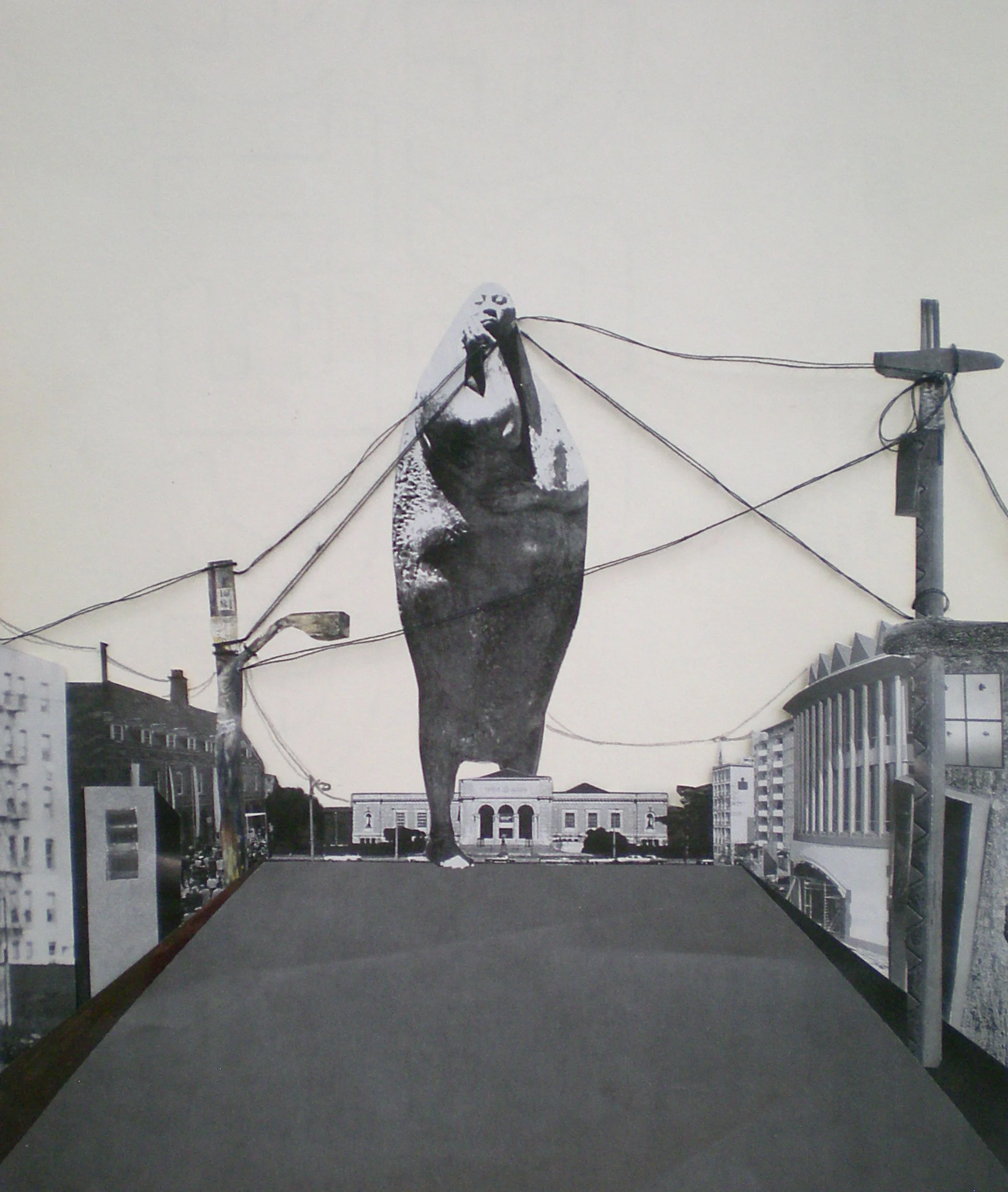 Pulled Back, 8"x9.5", collage and thread, 2015