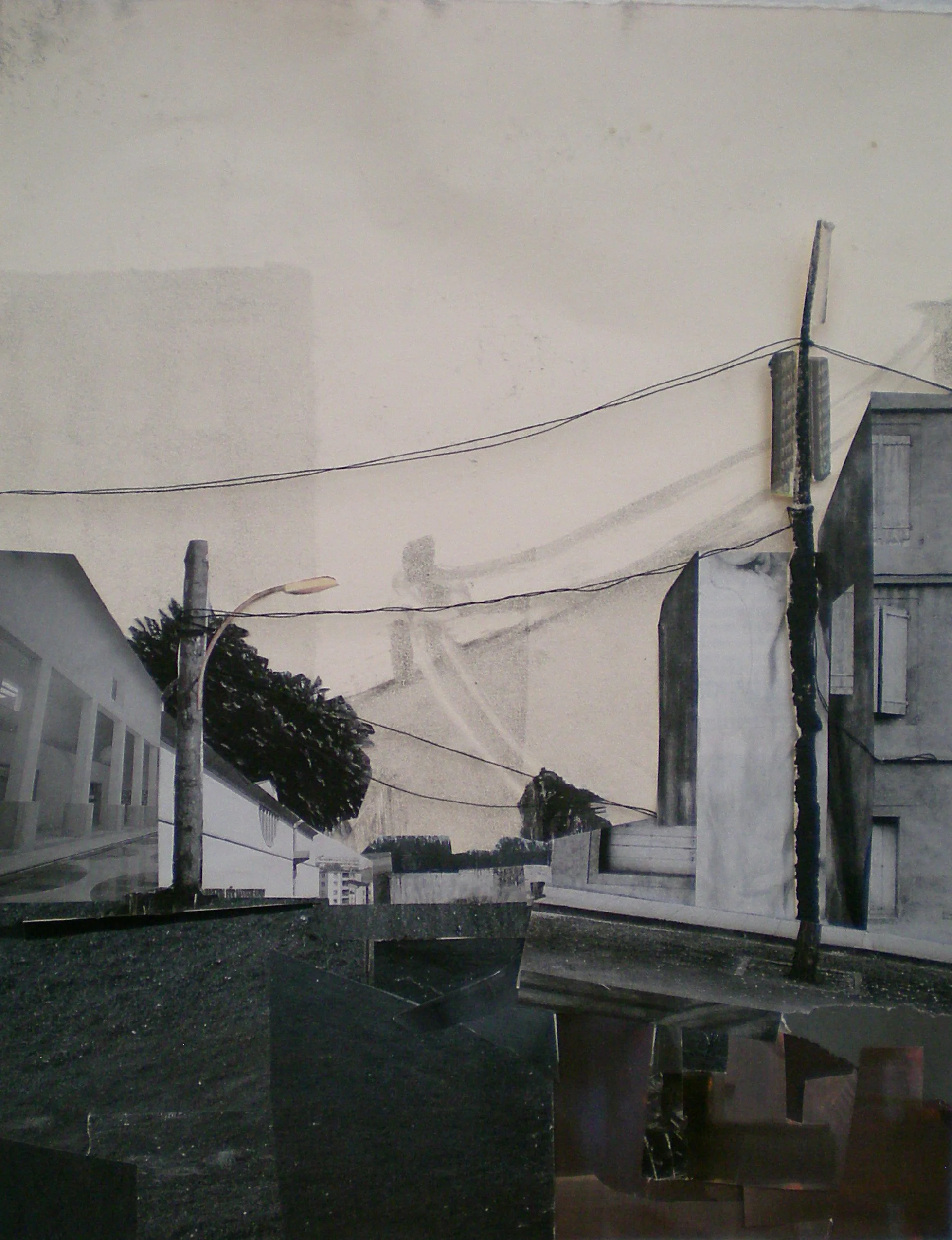 My Hood, 9.5"x8.5", collage, ghost print and thread, 2014