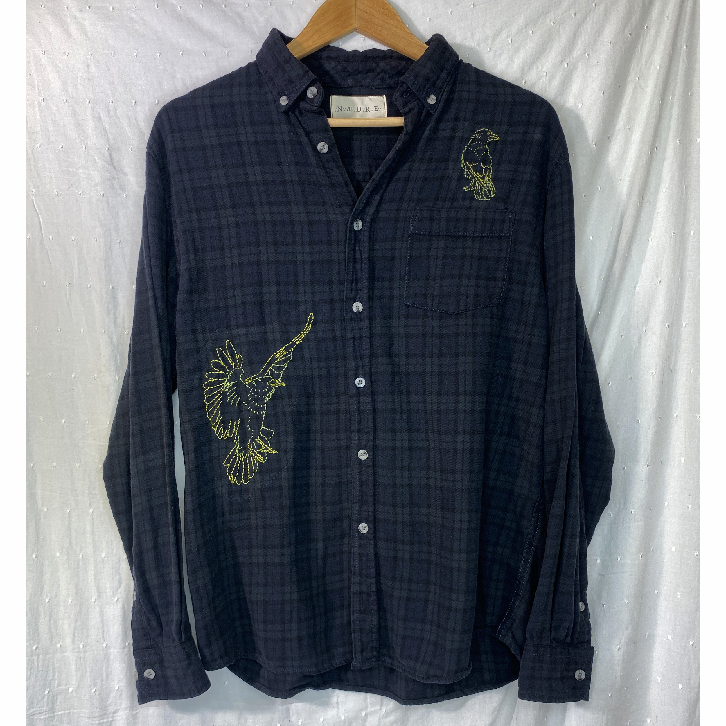 Lime Green Crows Flannel - small