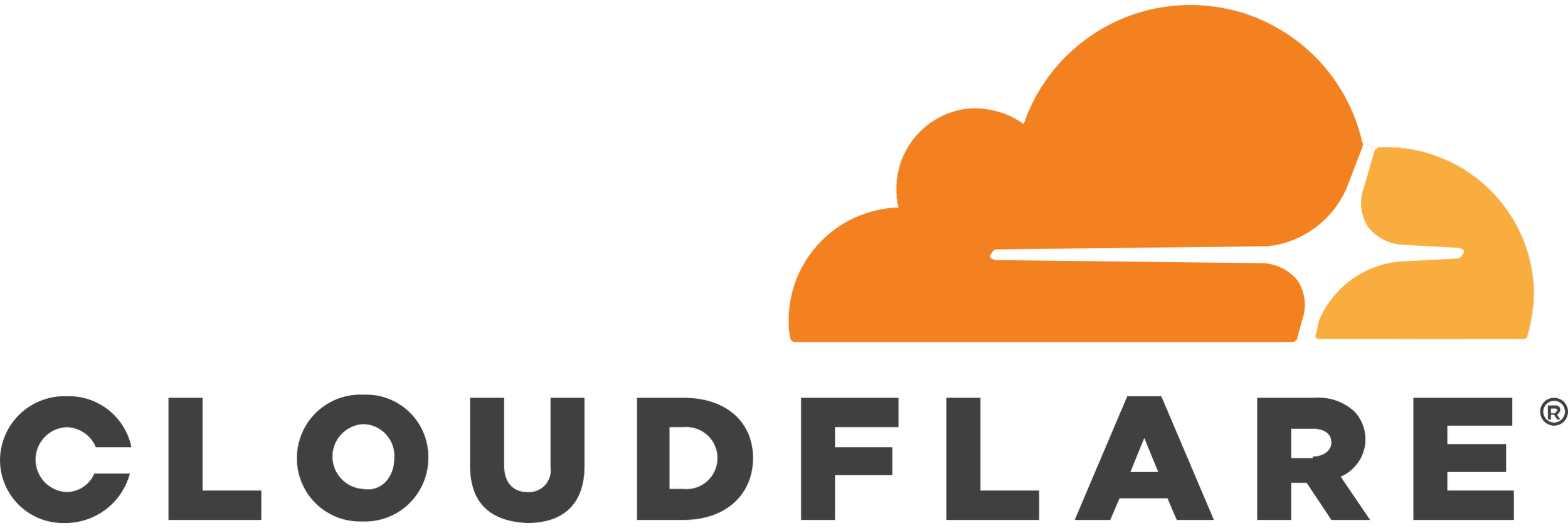Cloudflare logo featuring an orange cloud and the word "CLOUDFLARE" in bold letters.