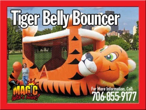 The Tiger Belly Bouncer inflatable available for rent from Magic with a Twist.