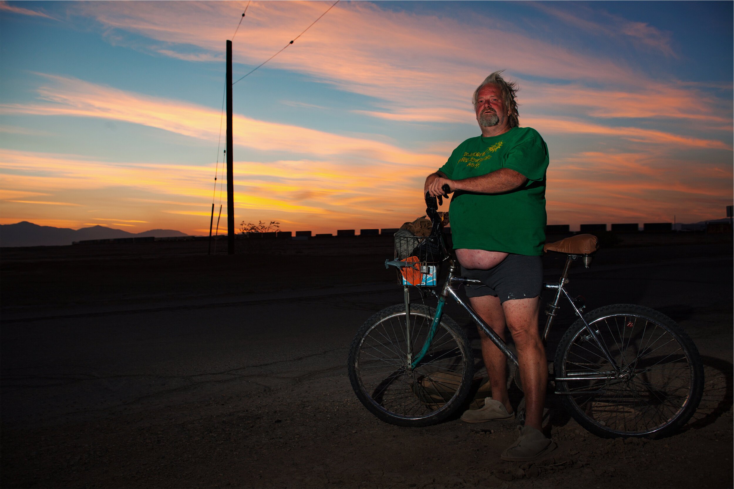 Salton Sea resident stops to chat during his sunset cruise.
