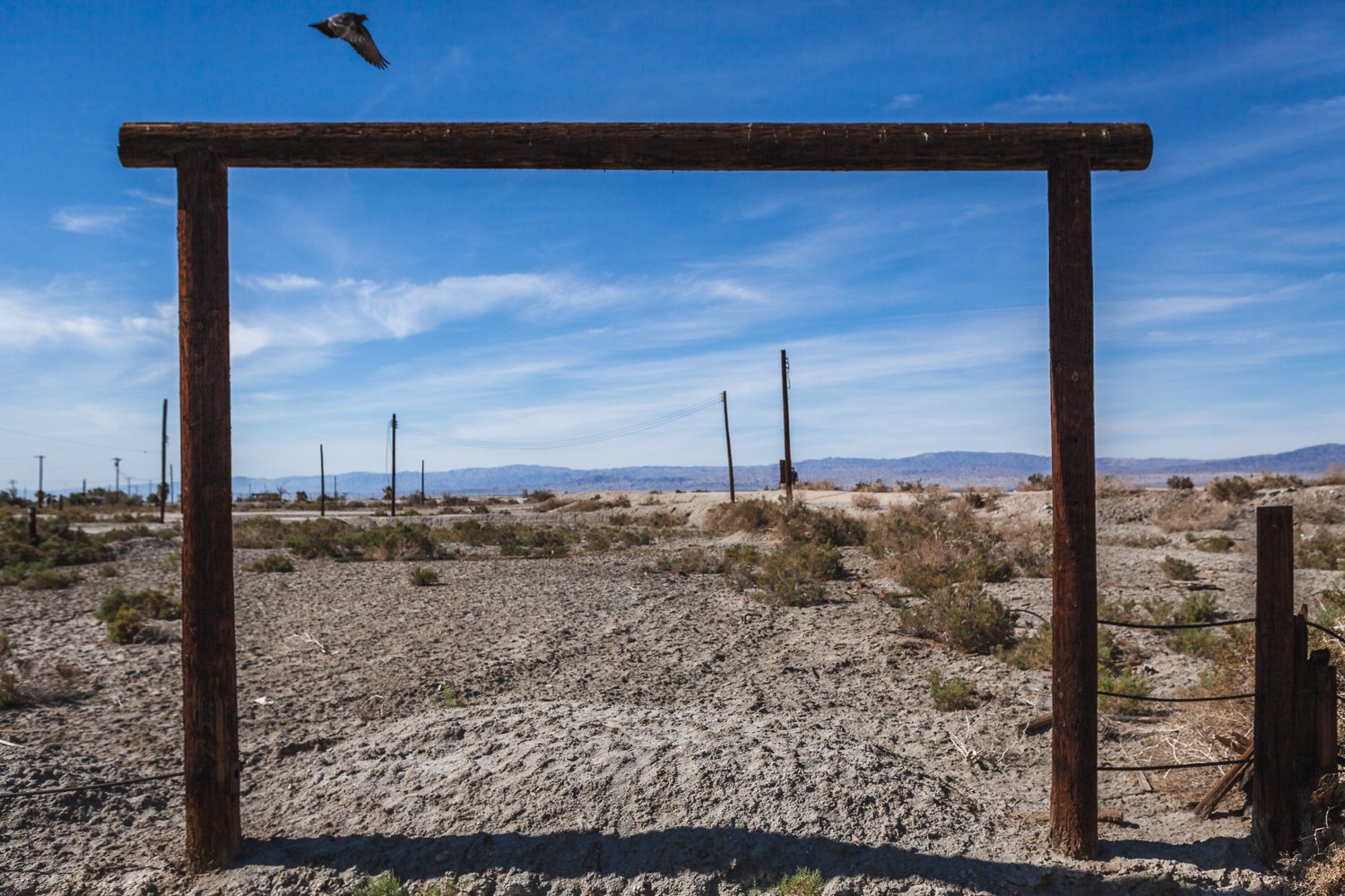A gateway to a suburb housing development that never happened due to the collapse of the Salton Sea.
