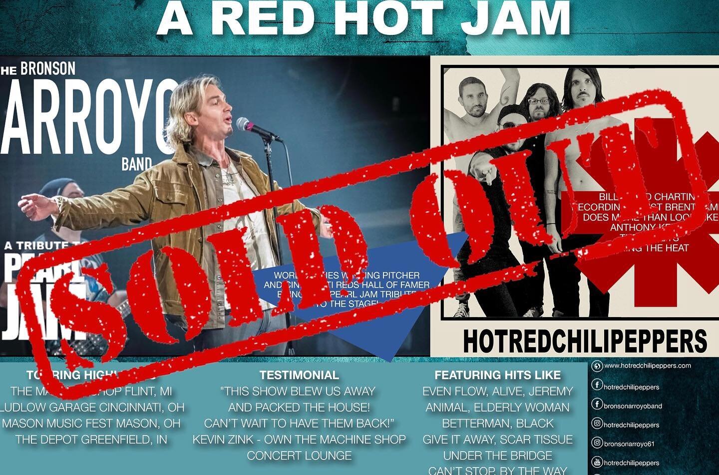 Our show tomorrow night with The Bronson Arroyo Band is completely SOLD OUT! Thank you to everyone who bought tickets for this one. We can&rsquo;t wait to rock with you at Little Miami Brewing Company! 

#thebronsonarroyoband #hotredchilipeppers #tri