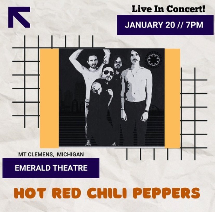 Michigan! We&rsquo;re coming through to party with you in January! We are very stoked to perform at this beautiful venue. Hope to see you there! #hotredchilipeppers #tributeband #tributeact #rocknroll #emeraldtheatre #mtclemens #mountclemens #michiga