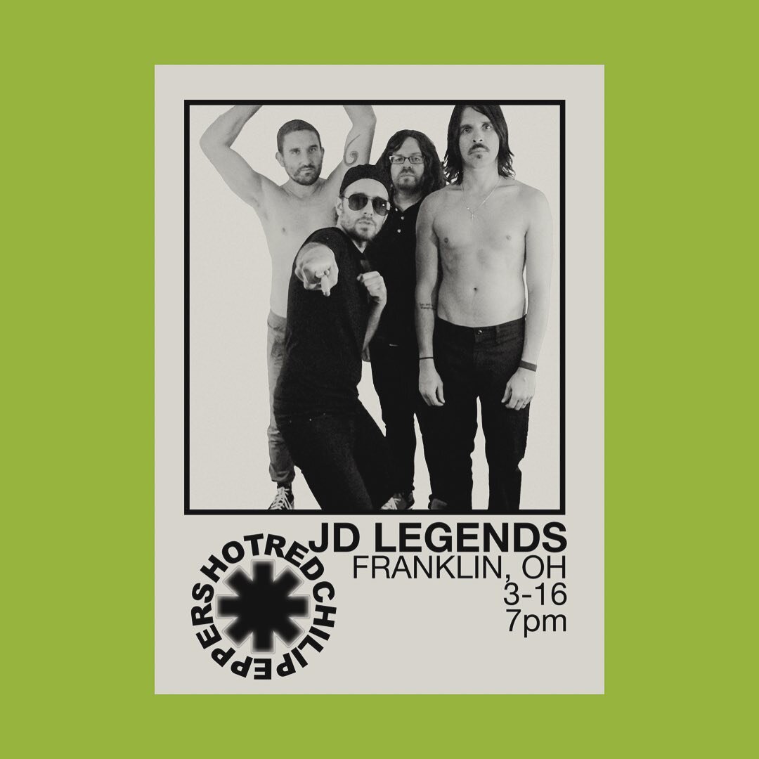 Franklin, OH&hellip; we are comin&rsquo; at cha! We&rsquo;ll be up your way on March 16th. Looking forward to a great time at JD Legends!

#franklinohio #jdlegends #jdlegendsconcerts #hotredchilipeppers #tributeband #tributeact #rocknroll