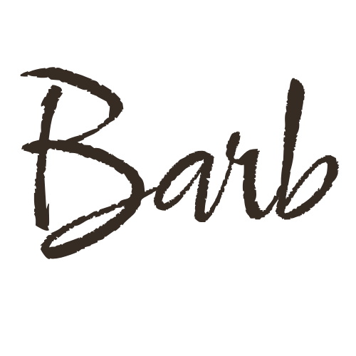 Black handwritten-style text that says "Barb"