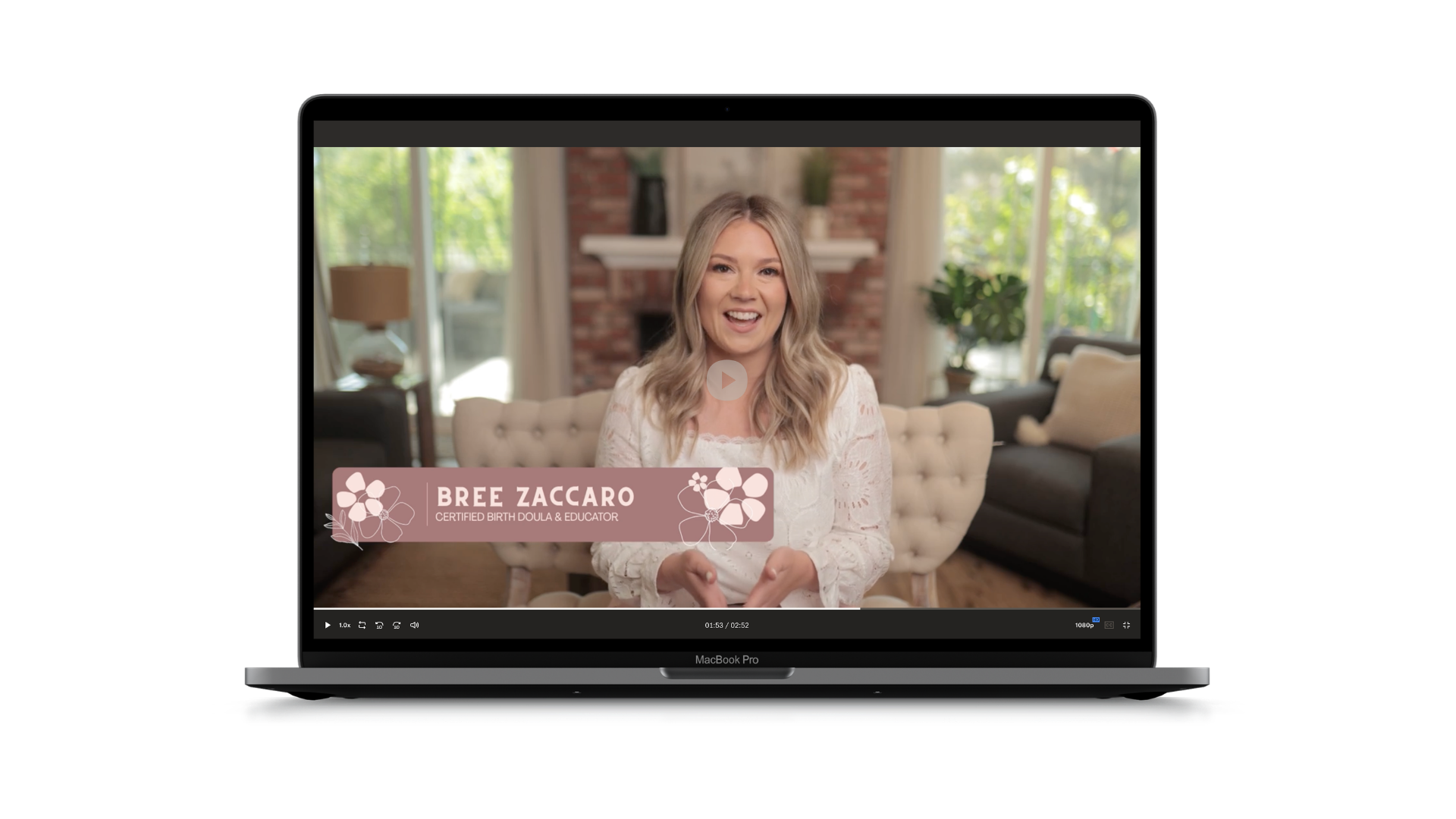 A screenshot of Bree Zaccaro's birth course on a MacBook Pro on The Breezy Doula website.
