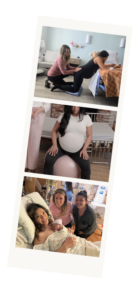 A polaroid of DONA certified doula Bree Zaccaro with her clients during birth in Orange County, California.