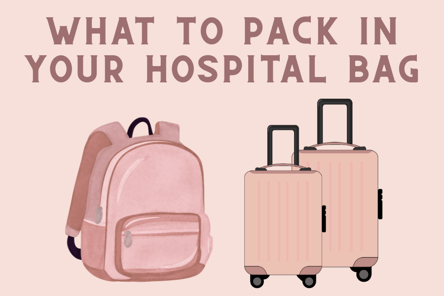 A graphic of what to pack in a hospital bag, designed by The Breezy Doula.