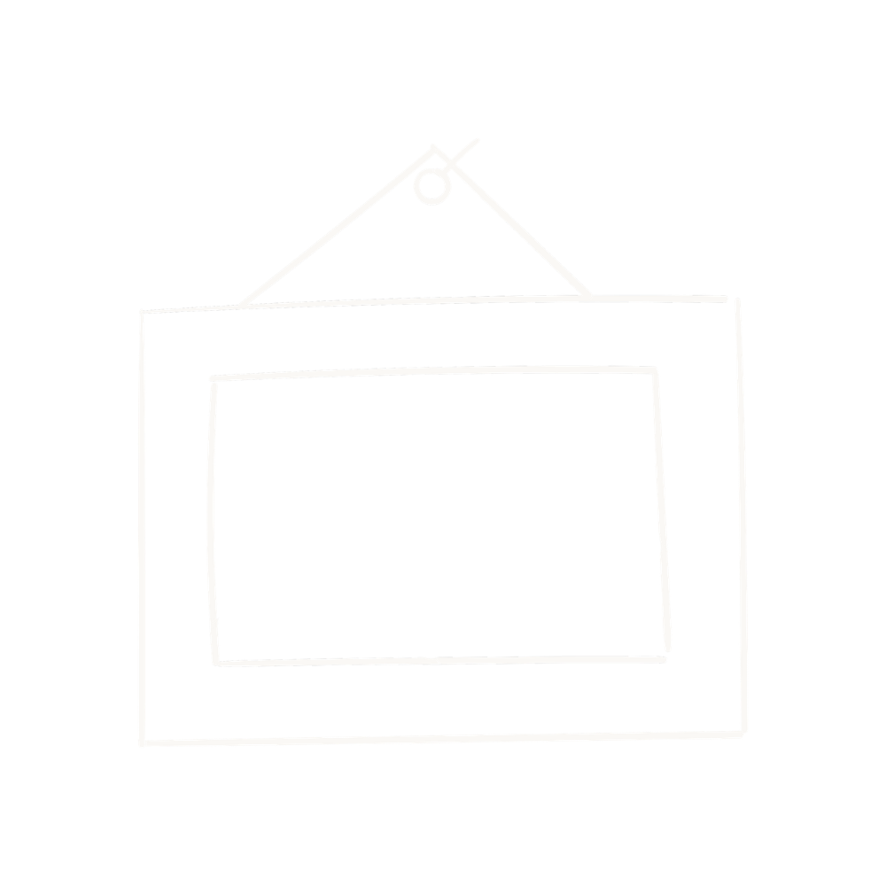 A simple, white drawing of a picture frame on The Breezy Doula website.