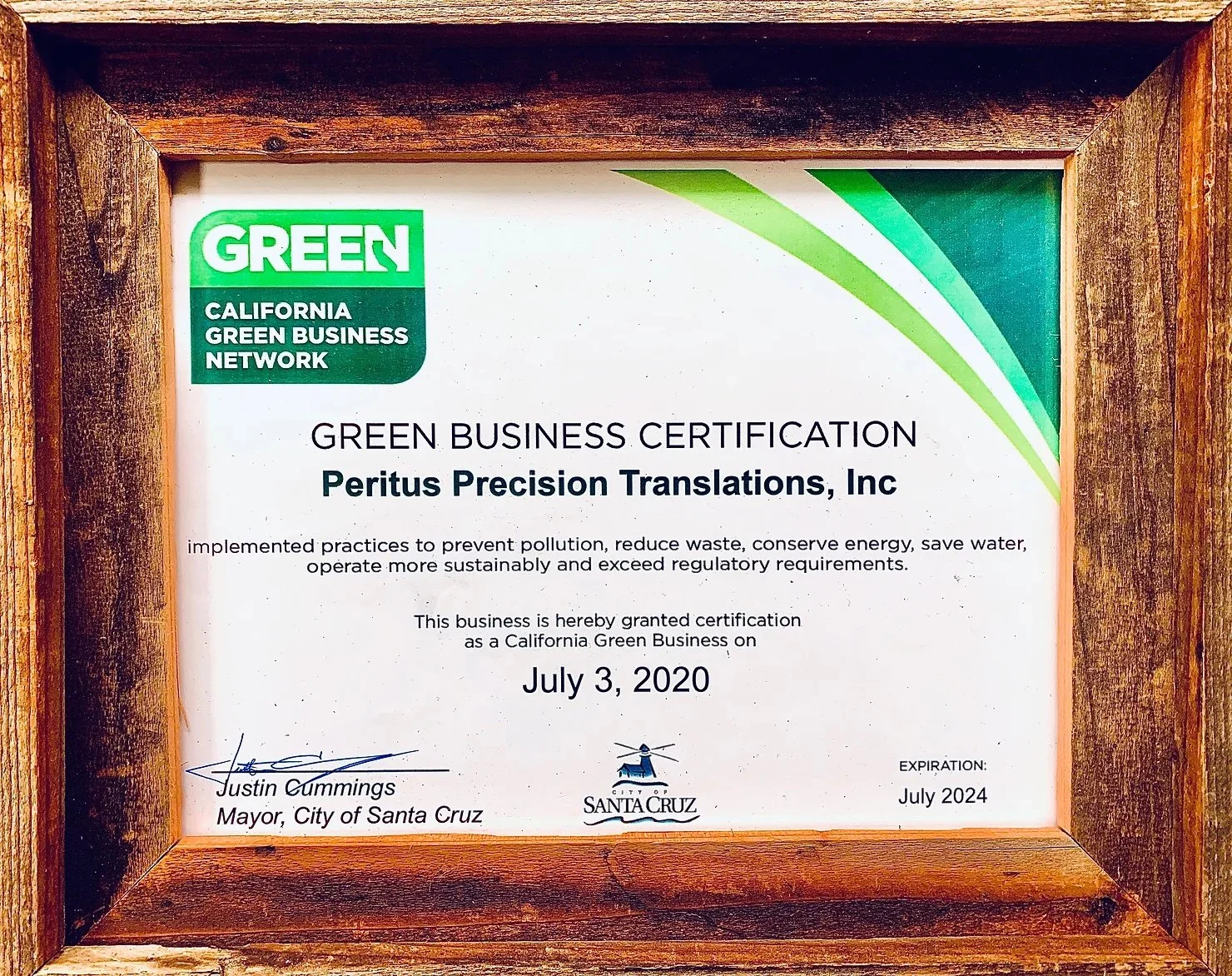 Proud to be a Certified California Green Business