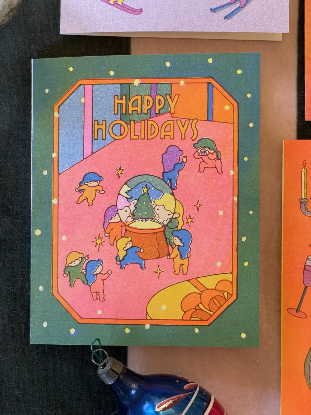 Risograph Holiday Card - “First Time Seeing a Snow Globe” — Asami