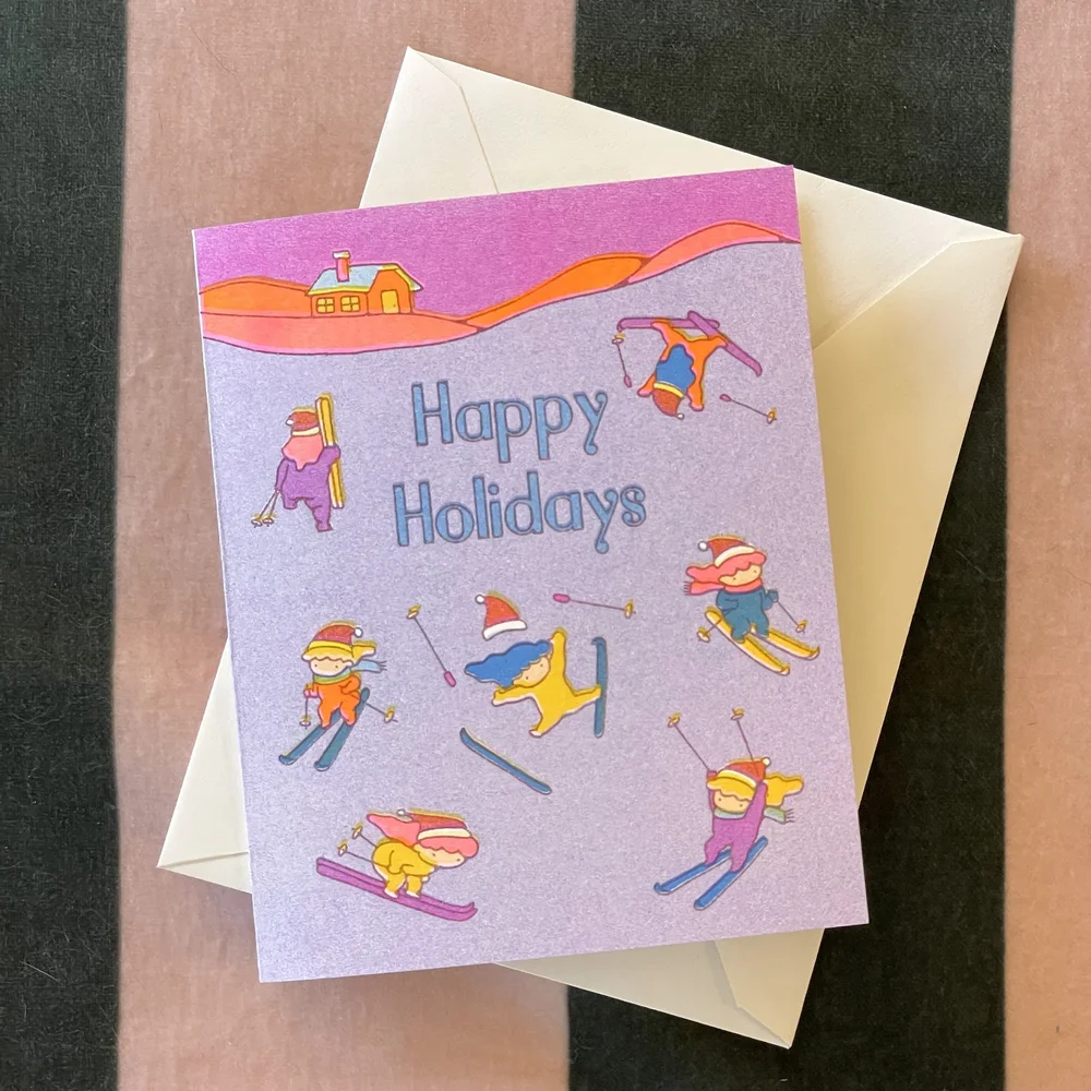 Risograph Holiday Card - “Twilight Ski” — Asami Watanabe Illustration