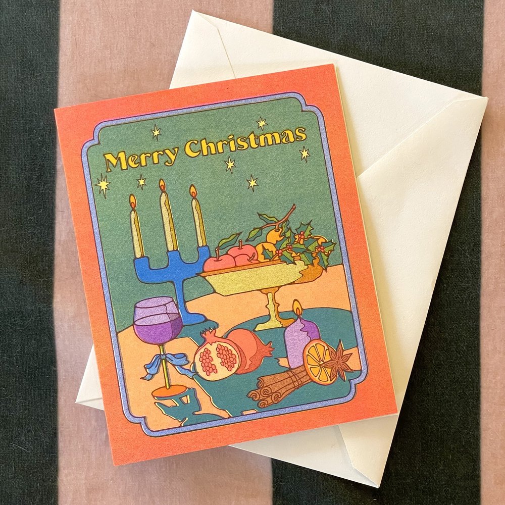 Risograph Holiday Card - “Christmas Still Life” — Asami Watanabe
