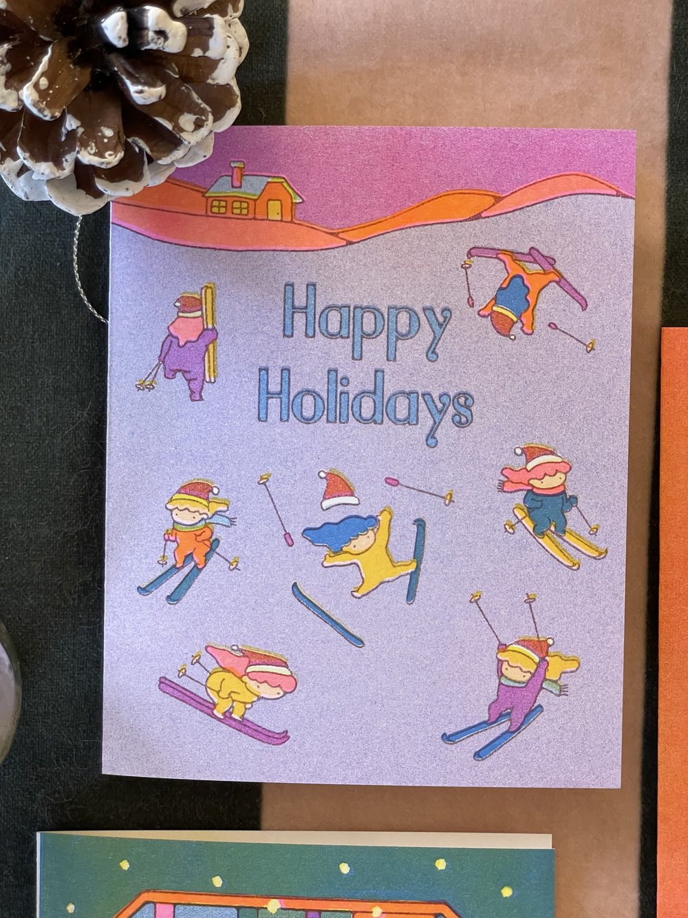Risograph Holiday Card - “Twilight Ski” — Asami Watanabe Illustration