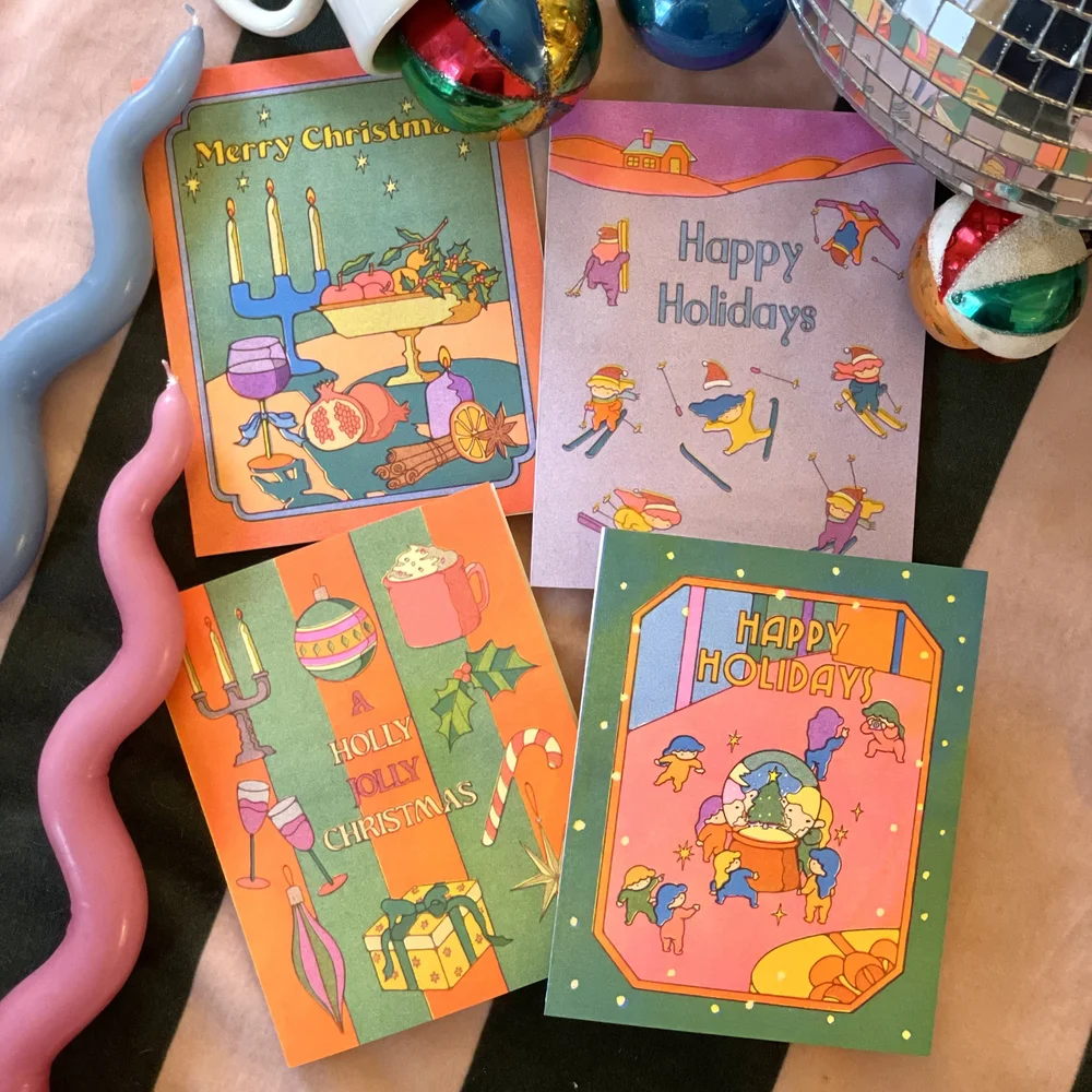 Risograph Holiday Cards Set of 4 — Asami Watanabe Illustration