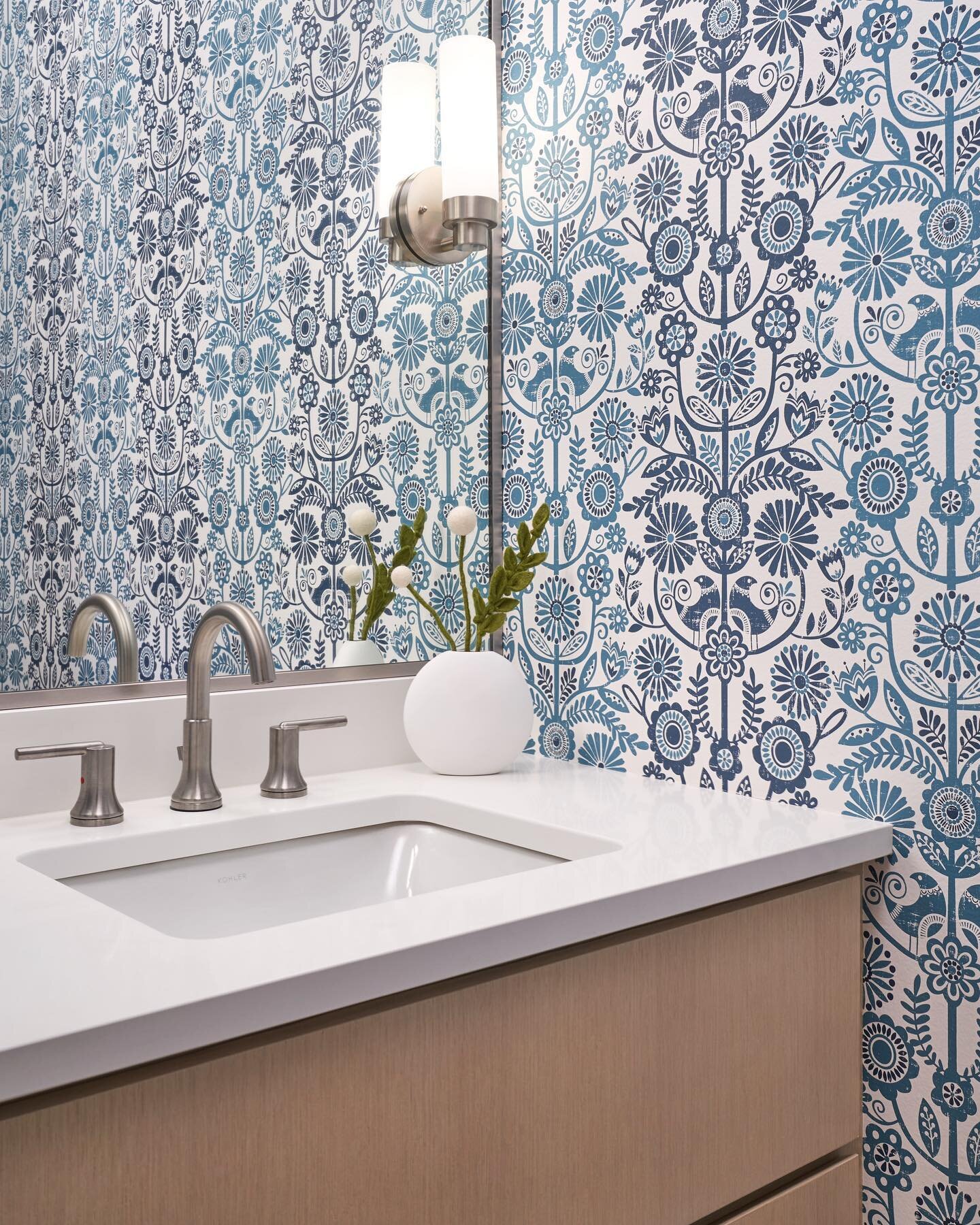 This fun and whimsical wallpaper pairs perfectly with the clean lines of the vanity and fixtures. #lifechangingremodeler 
 
 
 

 

 
 
#mcdonaldremodeling #midwesthome #wallpaper #bathroomdesign #powderroom #interiorstyling #homeremodel #sodomino #b