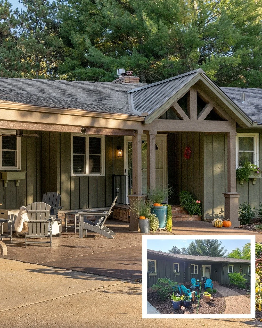 This exterior got a big upgrade! 

The owners can now relax on their patio in comfort during the warmer months. By removing the existing sidewalk and mulch, and pouring new concrete, we created a scenic sitting area that is protected from the element