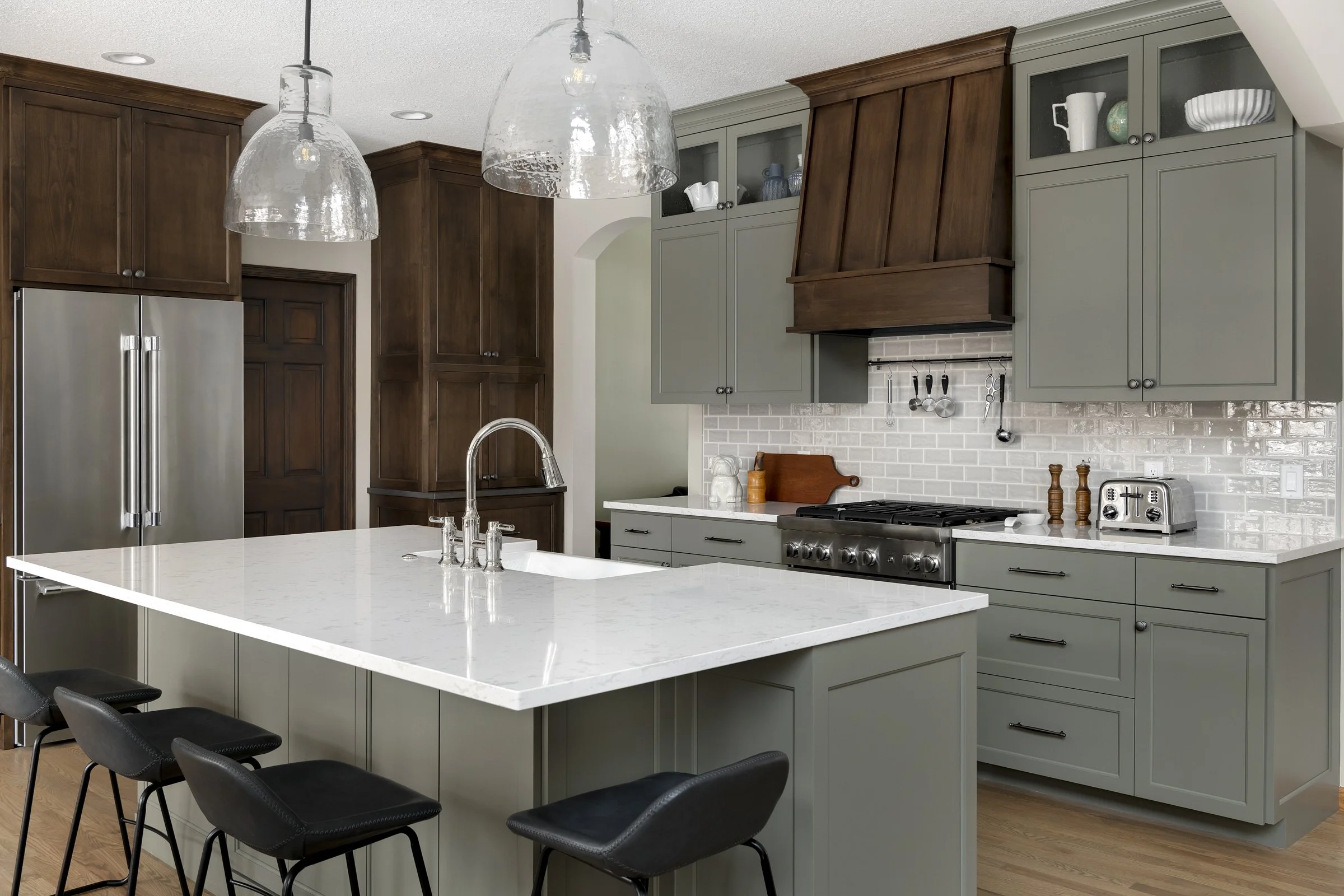 Remodeled kitchen two tone cabinetry