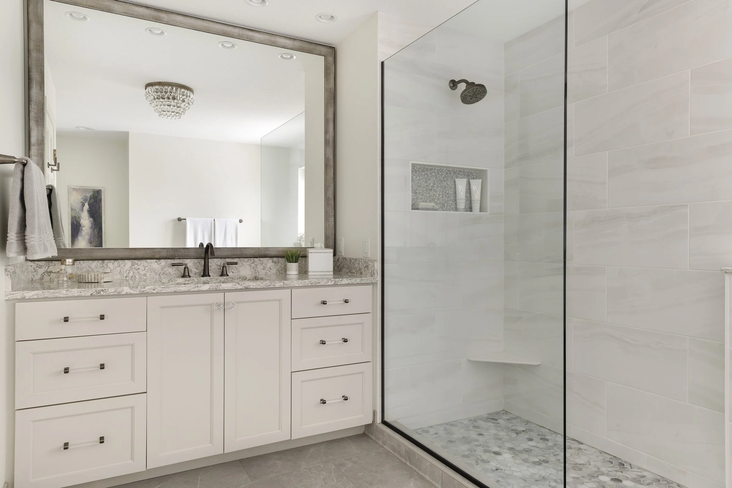 Bathroom Remodel White Cabinetry Lakeville MN