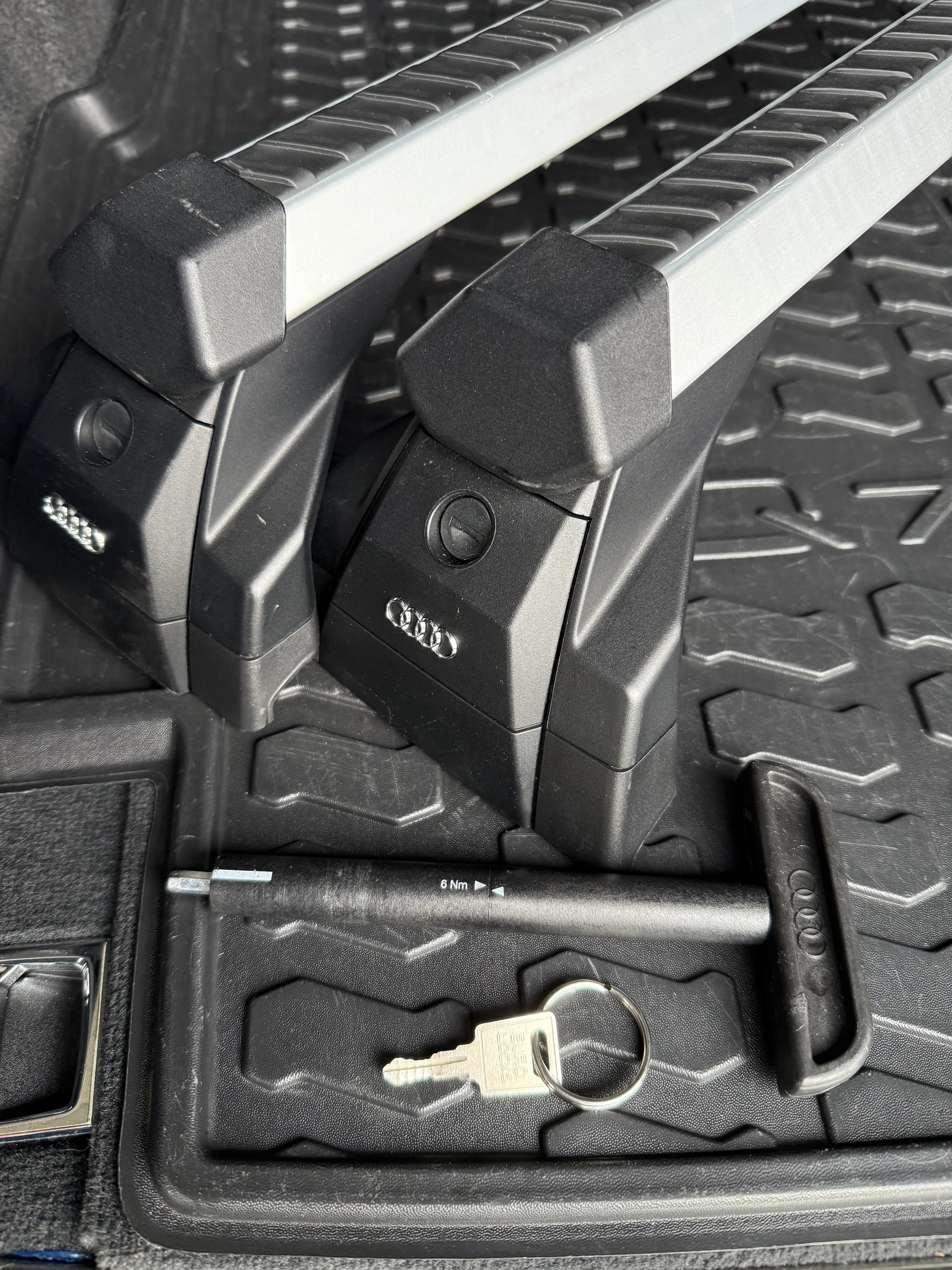 Audi OEM roof cross bars with locking hardware included in sale