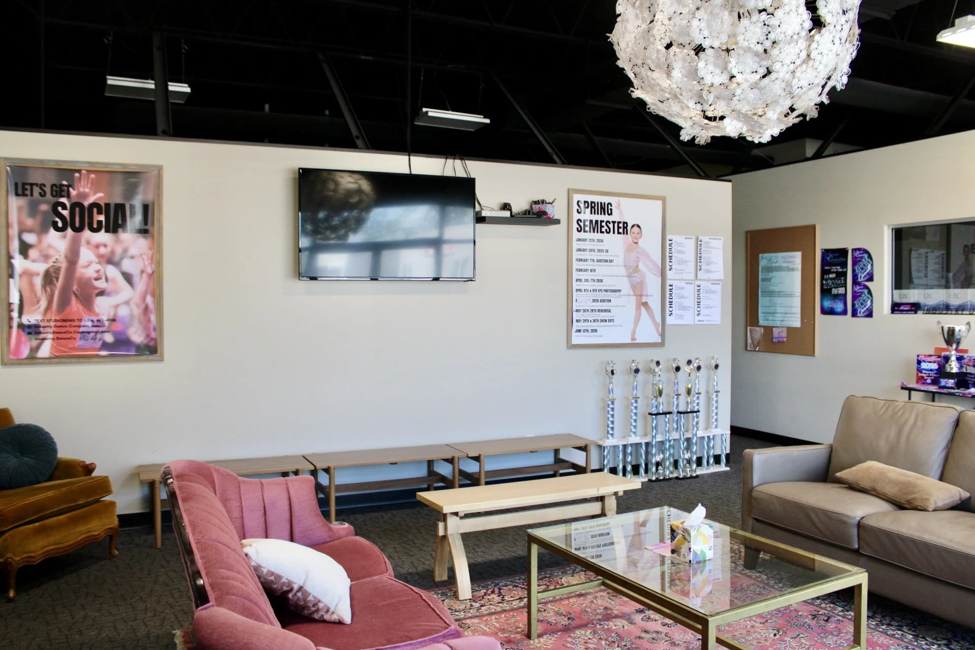 Lobby with Studio Monitors to watch your dancer!