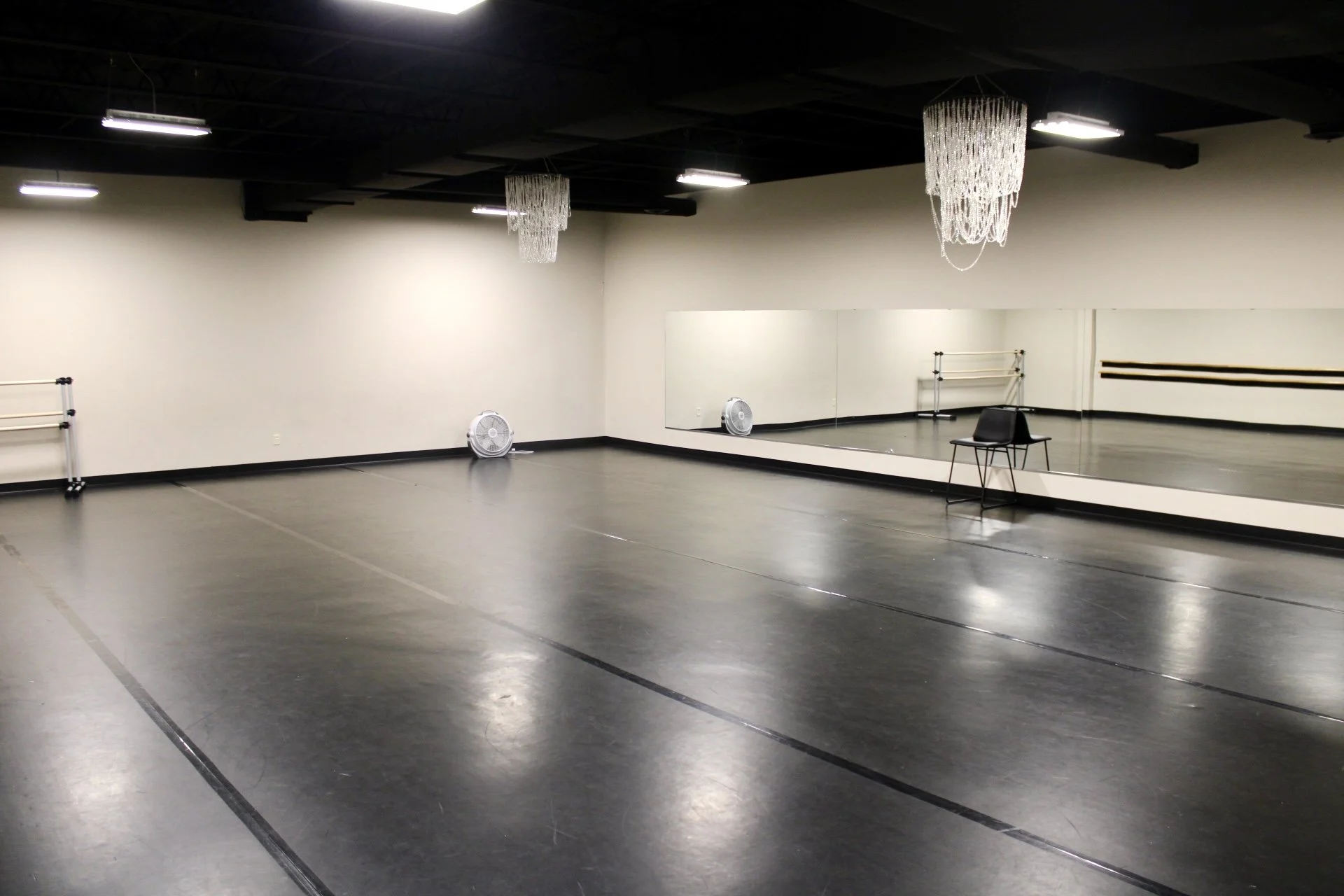 Studio 1 - 1500 sq ft of Marley Flooring & Custom Ballet Barres