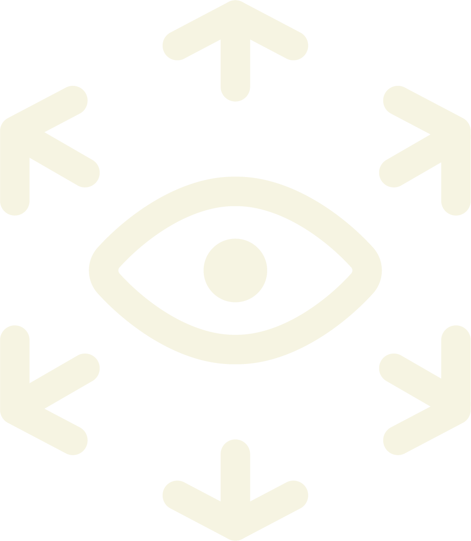Icon of an eye surrounded by arrows pointing outward, indicating surveillance or monitoring.