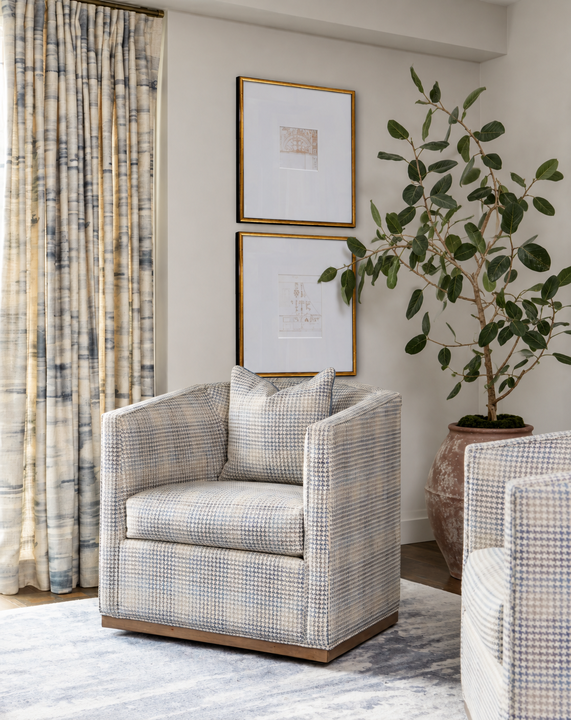 custom swivel chair, restoration hardware art