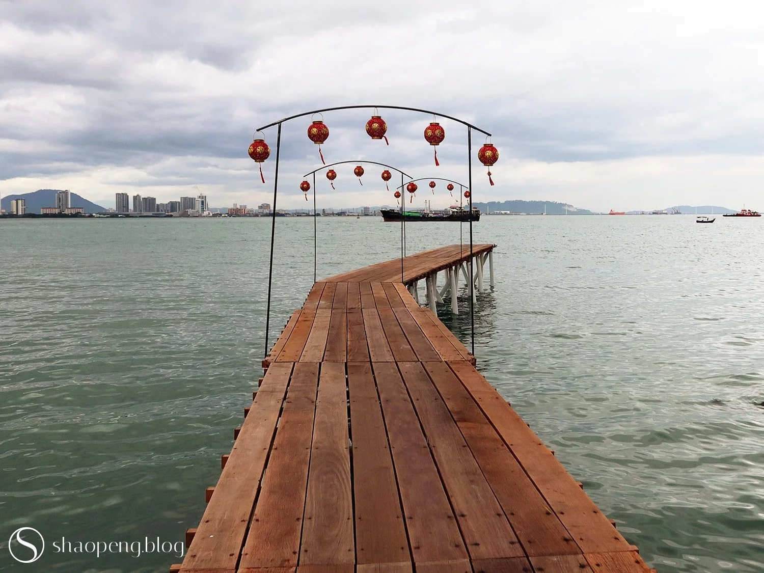 Look out over the Strait of Malacca from Lee Jetty in George Town, Penang.