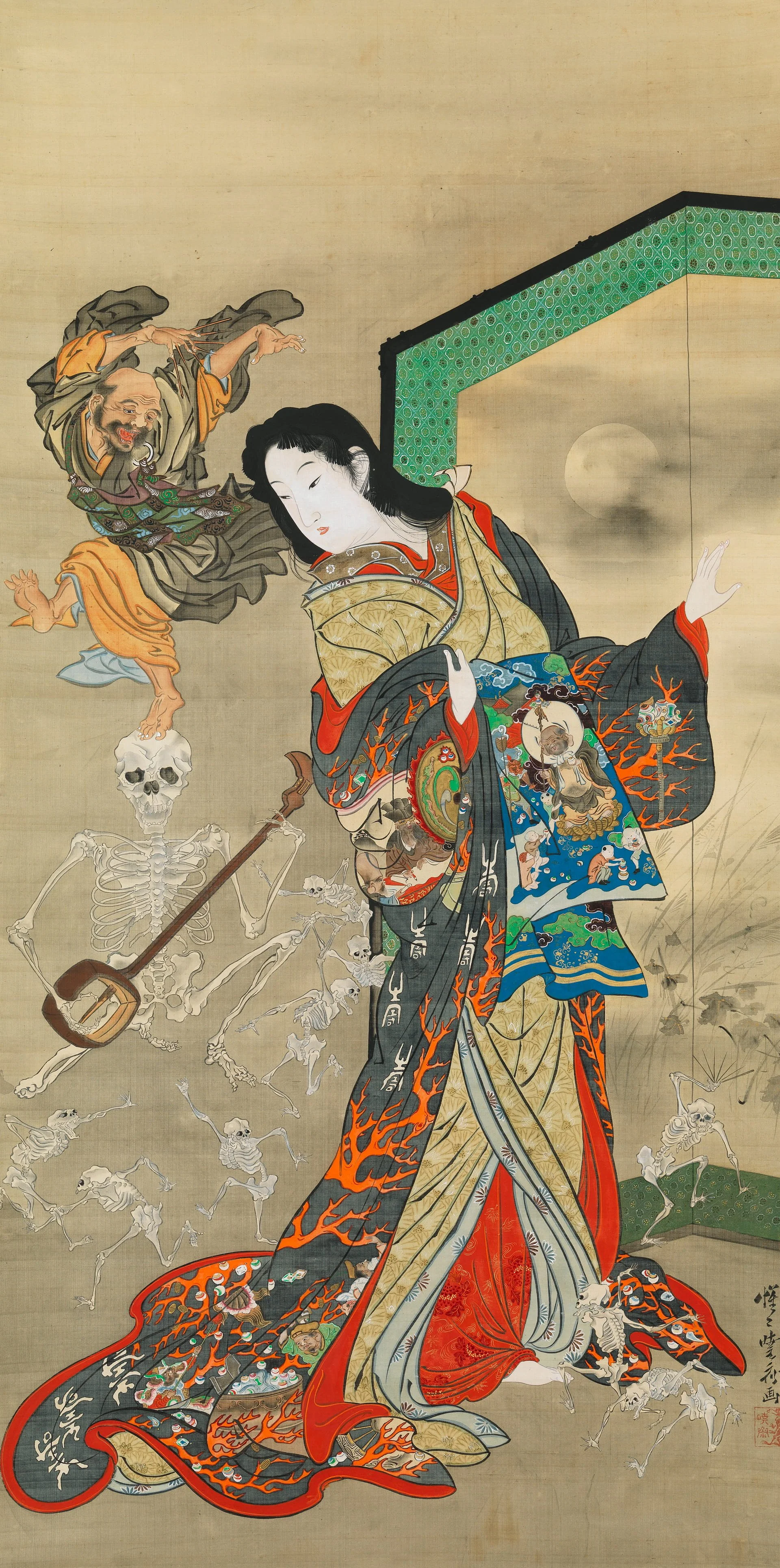 "Hell Courtesan (Jigoku-dayu, Dancing Ikkyu, and Skeletons" by Kawanabe Kyosai