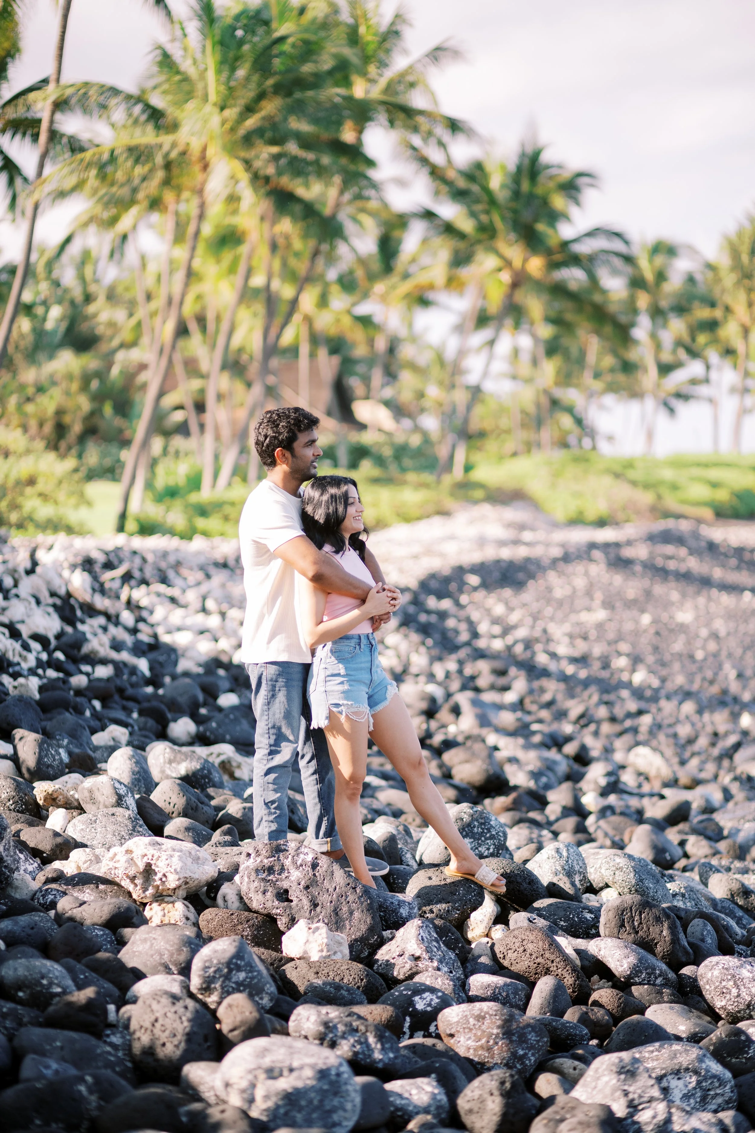 Intimate engagement session in Hawaii featuring natural connection photographed on film and digital