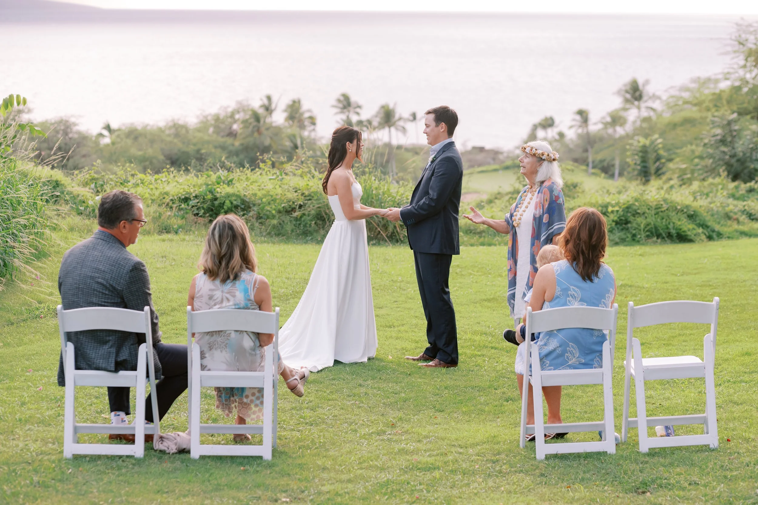 An intimate sunset wedding ceremony at Gather on Maui in Wailea.