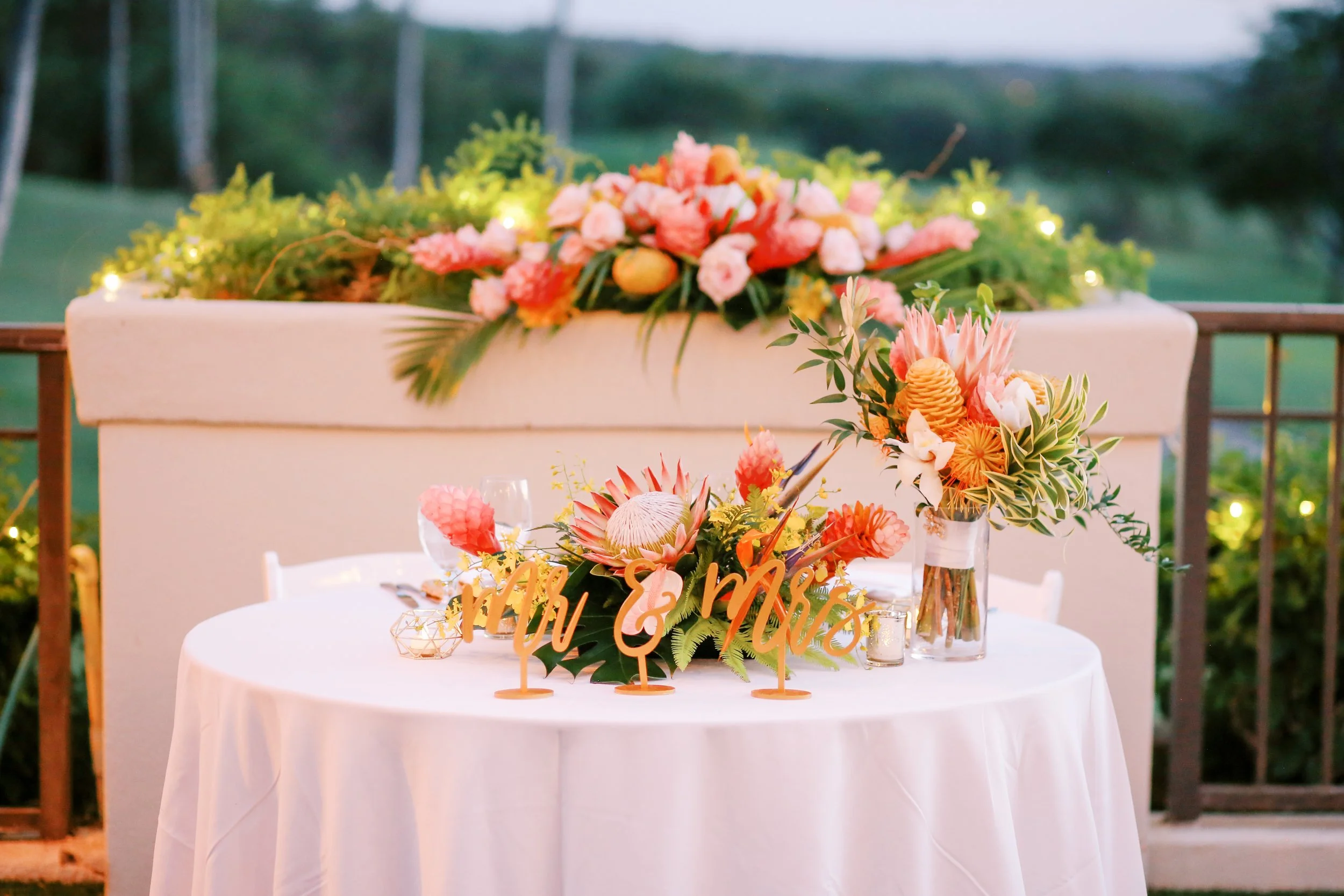 Reception tables and event design prepared for a wedding at Gather on Maui in Wailea.