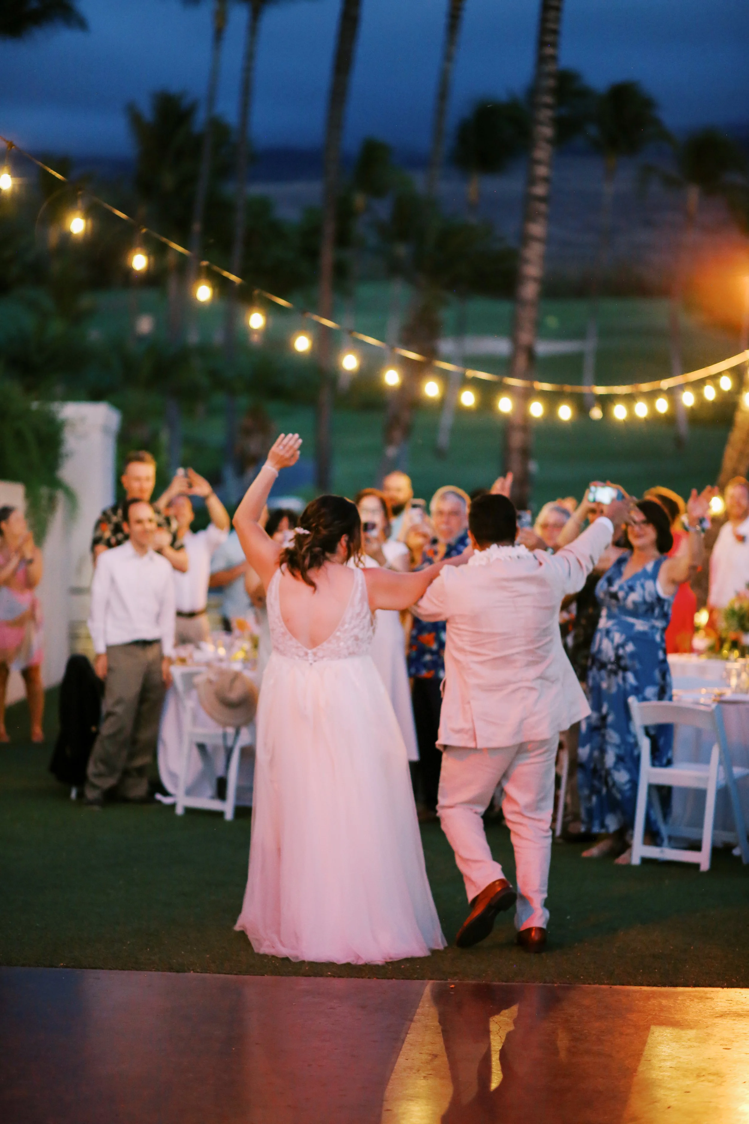 Destination wedding reception setup overlooking the ocean at Gather on Maui.