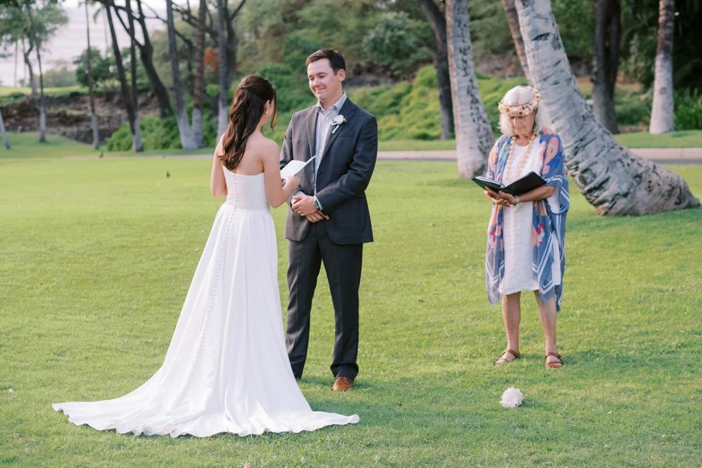 Bride reads the groom vows at Gather on Wailea