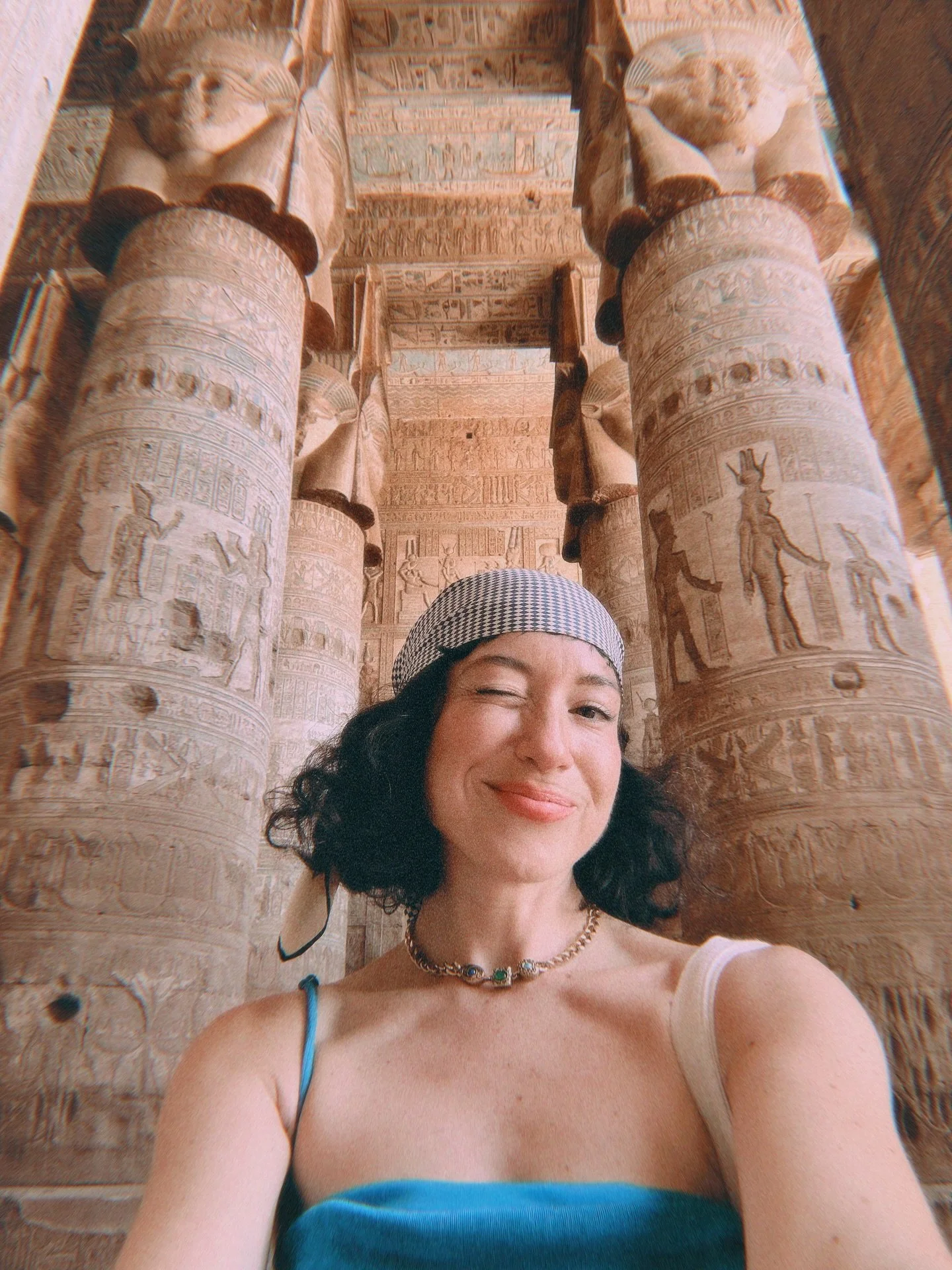 Hathor temple at Dendera ππ¦π΅ππΉπ·π©΅
Dedicated to the goddess of the sky, beauty, music and love. 
This temple sings. Its walls hum a soft, sweet and peaceful vibration, a loving frequency. Love song in stone. 
Looking up to the blue ceilings, w