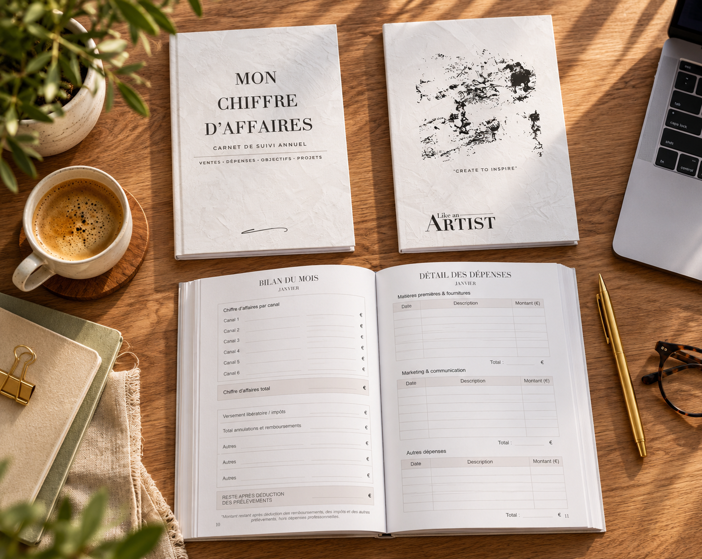 Carnet Mon chiffre d'affaires - suivi et bilan mensuel - Like an Artist