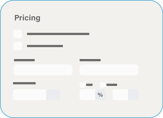 Screenshot of a pricing form with fields for item, price, quantity, total, and discount, with some percentage and blank input fields.