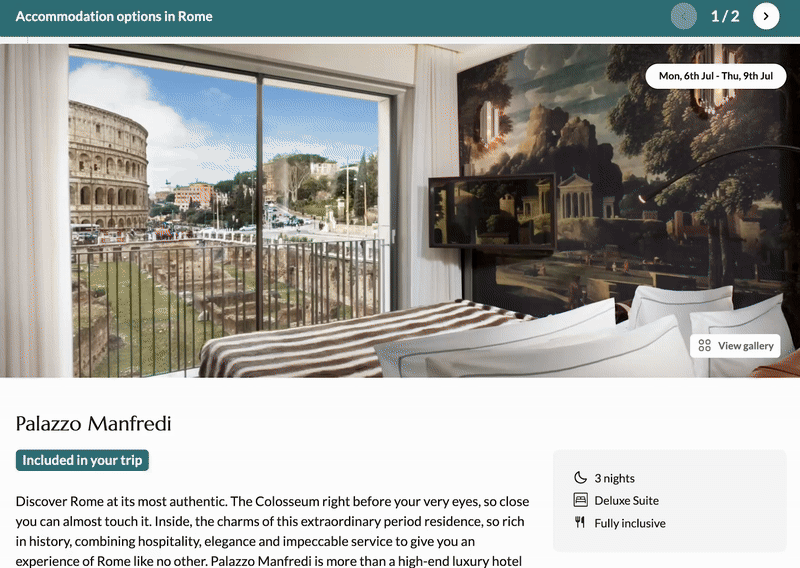 Animated slideshow, showing images and text  of two different hotels in Rome and a gallery of pictures.