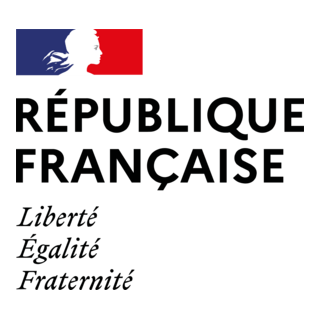Logo de la République française, avec une silhouette de profil de femme avec un drapeau français.